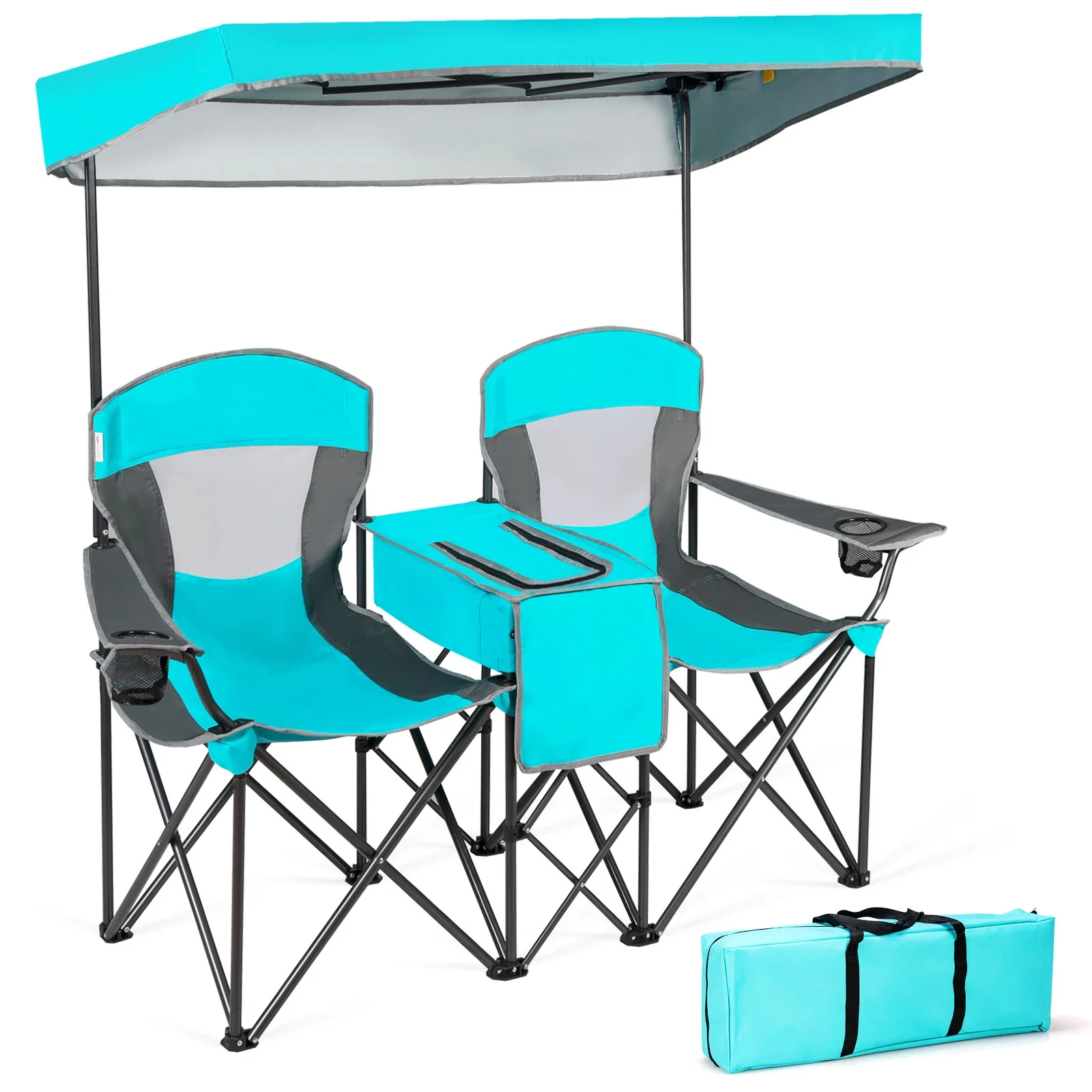 Portable Folding Camping Chair With Cup Holder, Turquoise