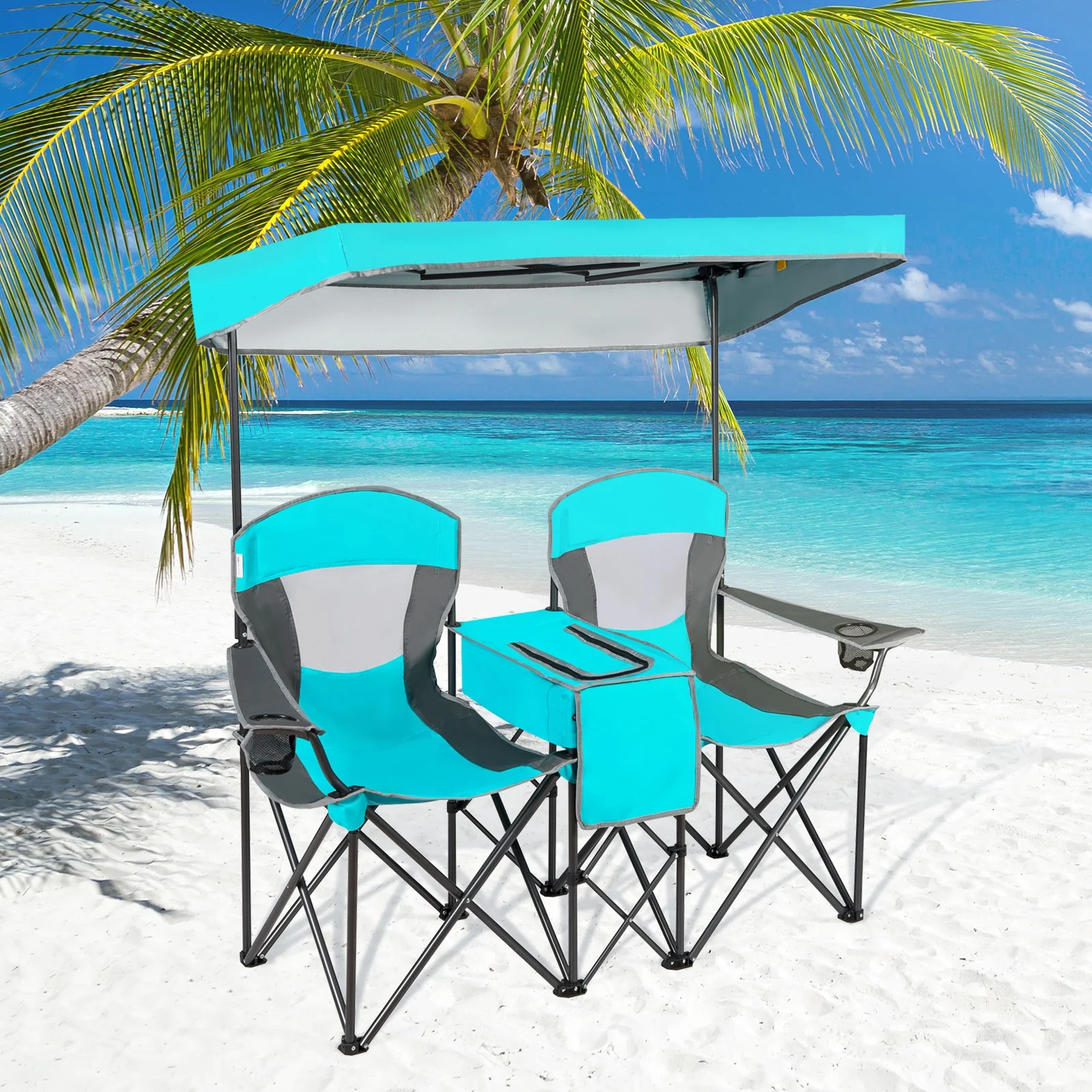 Portable Folding Camping Chair With Cup Holder, Turquoise - Image 2