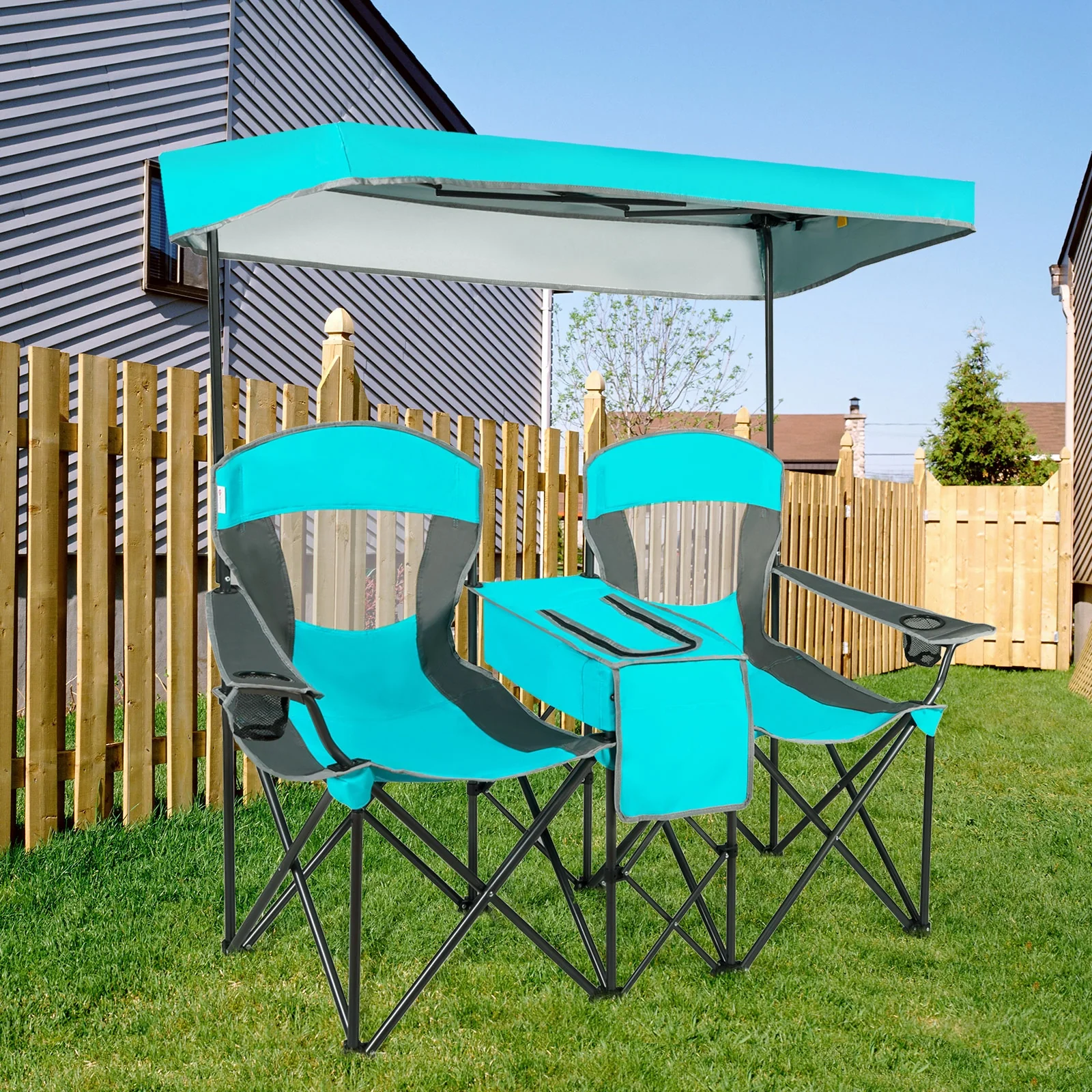 Portable Folding Camping Chair With Cup Holder, Turquoise - Image 3