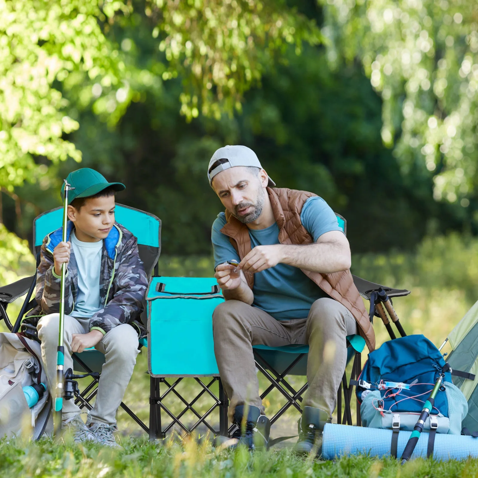 Portable Folding Camping Chair With Cup Holder, Turquoise - Image 7