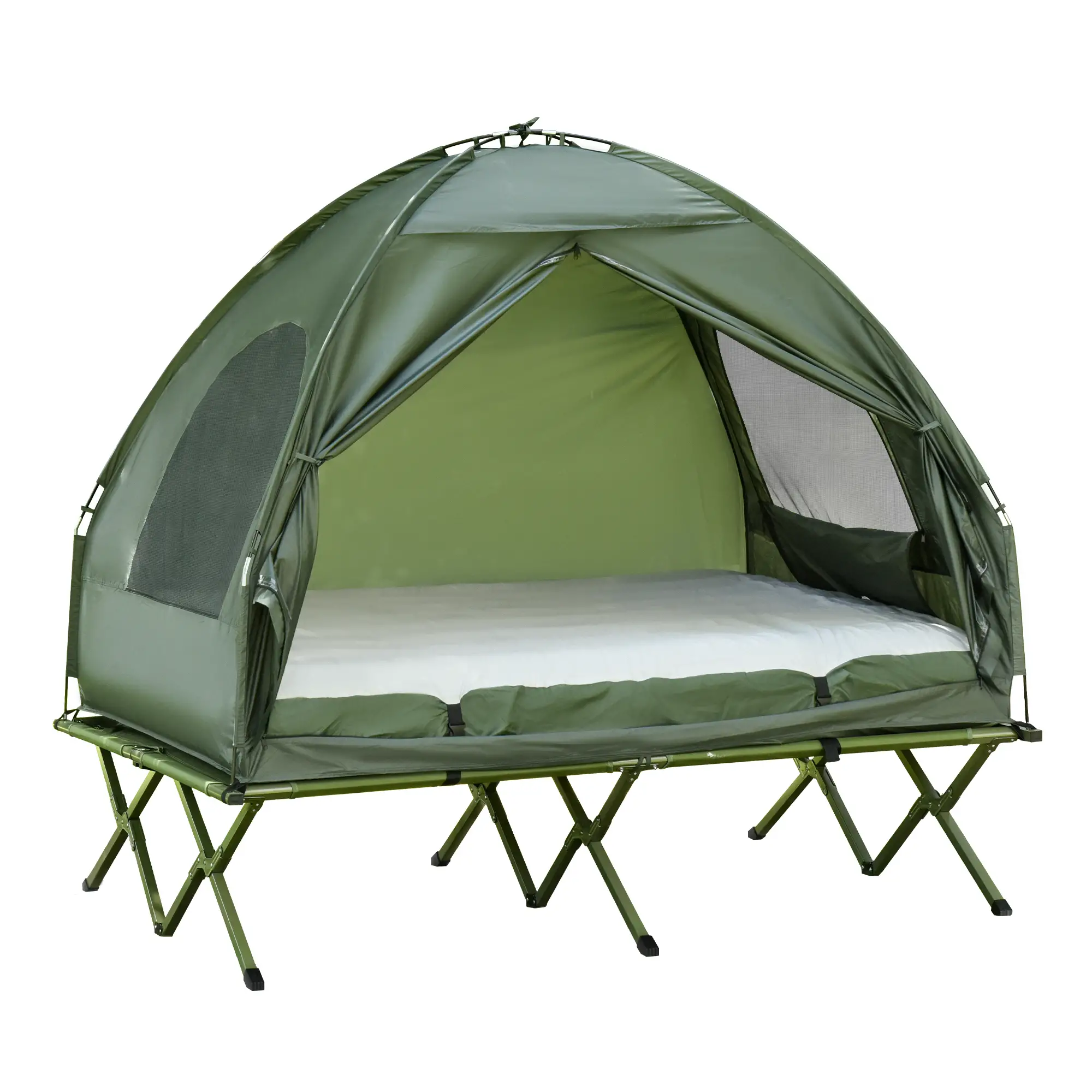 Portable Folding Camping Tent Cot, Air Mattress w/ Carry Bag, Pump, Dark Green