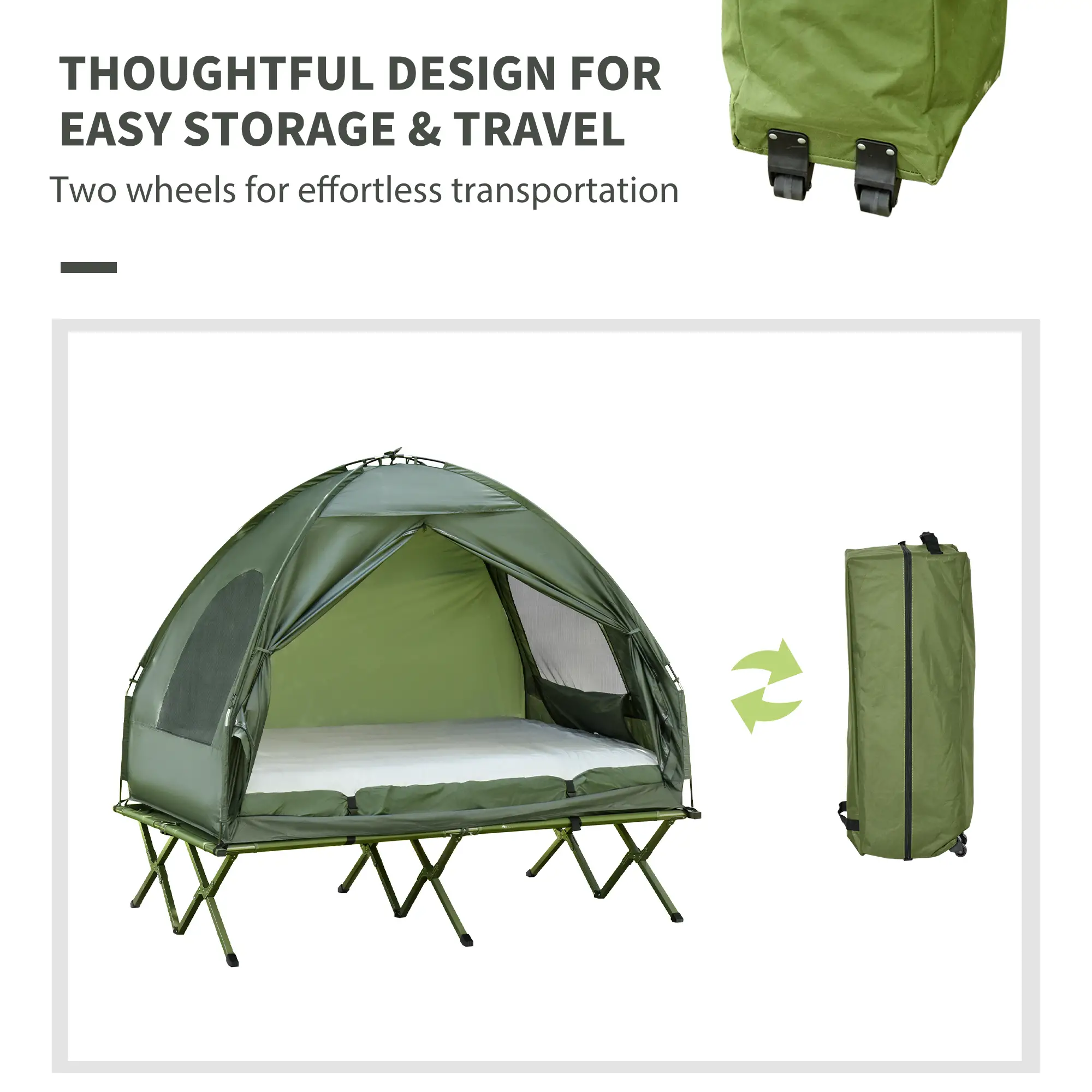 Portable Folding Camping Tent Cot, Air Mattress w/ Carry Bag, Pump, Dark Green - Image 5