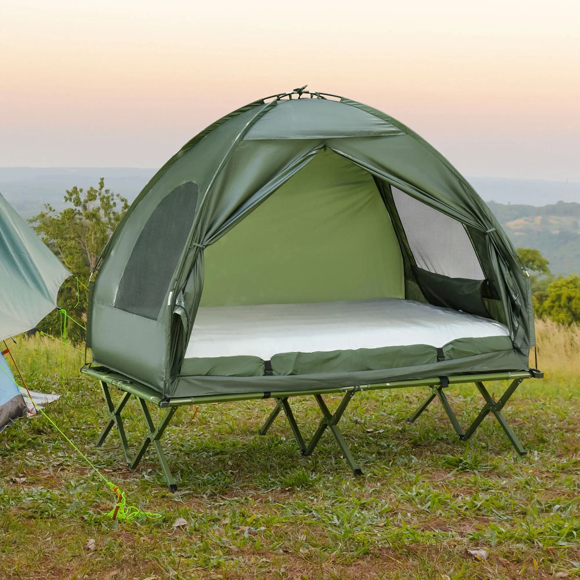 Portable Folding Camping Tent Cot, Air Mattress w/ Carry Bag, Pump, Dark Green - Image 8