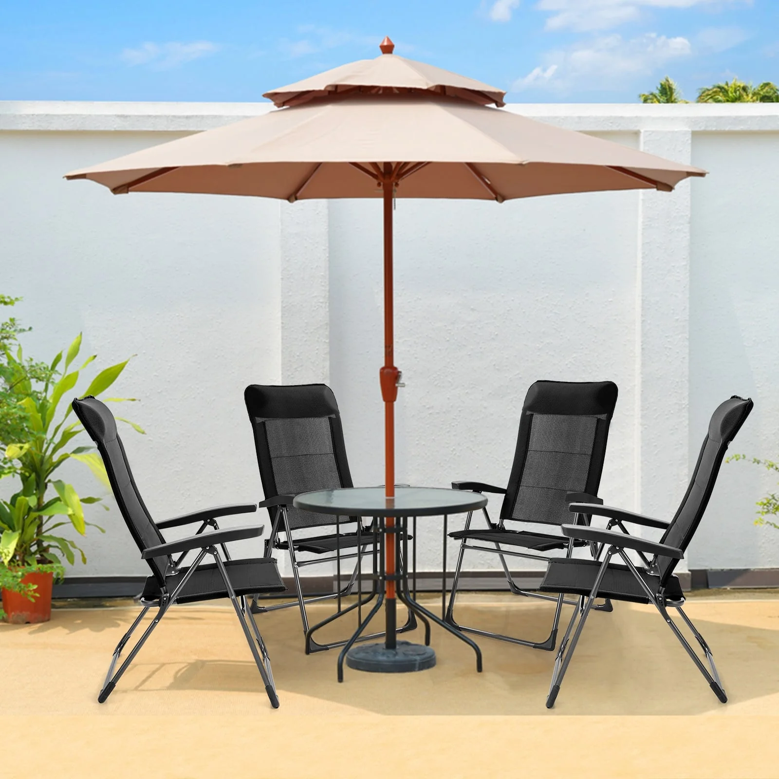 Portable Folding Dining Chairs, 2 Pieces, Adjustable Headrest, Black - Image 2