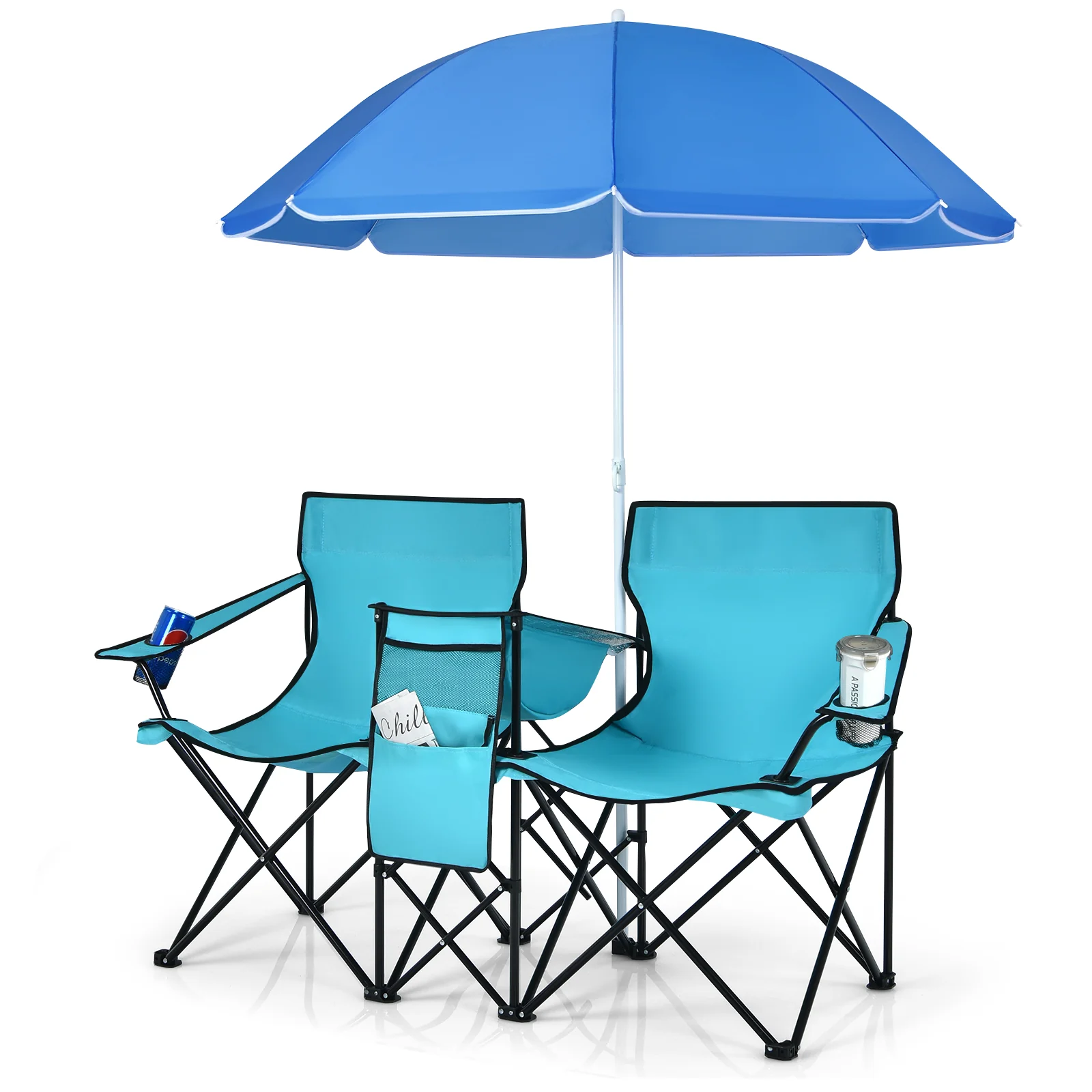 Portable Folding Picnic Double Chair, Turquoise - Image 4
