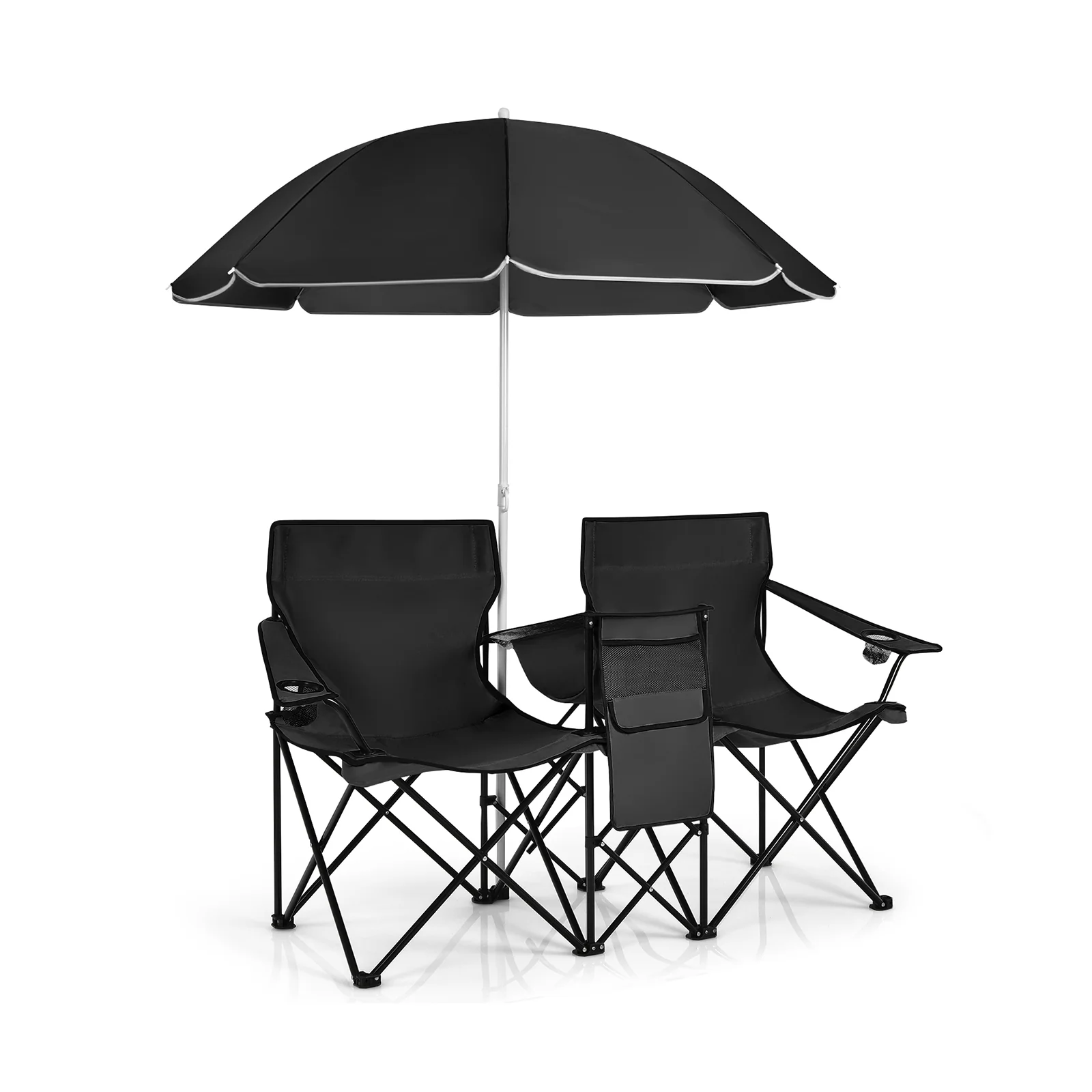 Portable Folding Picnic Double Chair With Umbrella, Black - Image 3