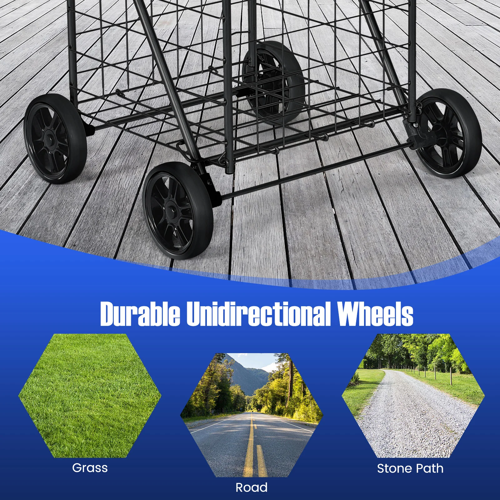 Portable Folding Shopping Cart, Black - Image 10