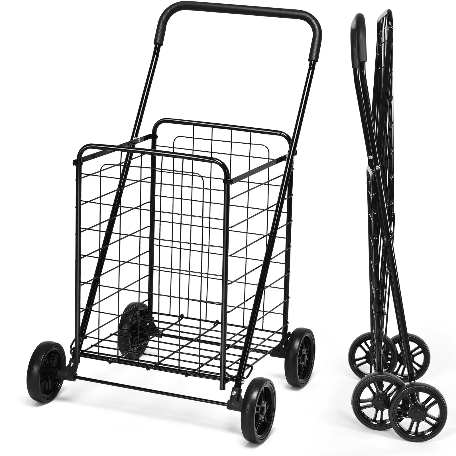 Portable Folding Shopping Cart, Black - Image 4