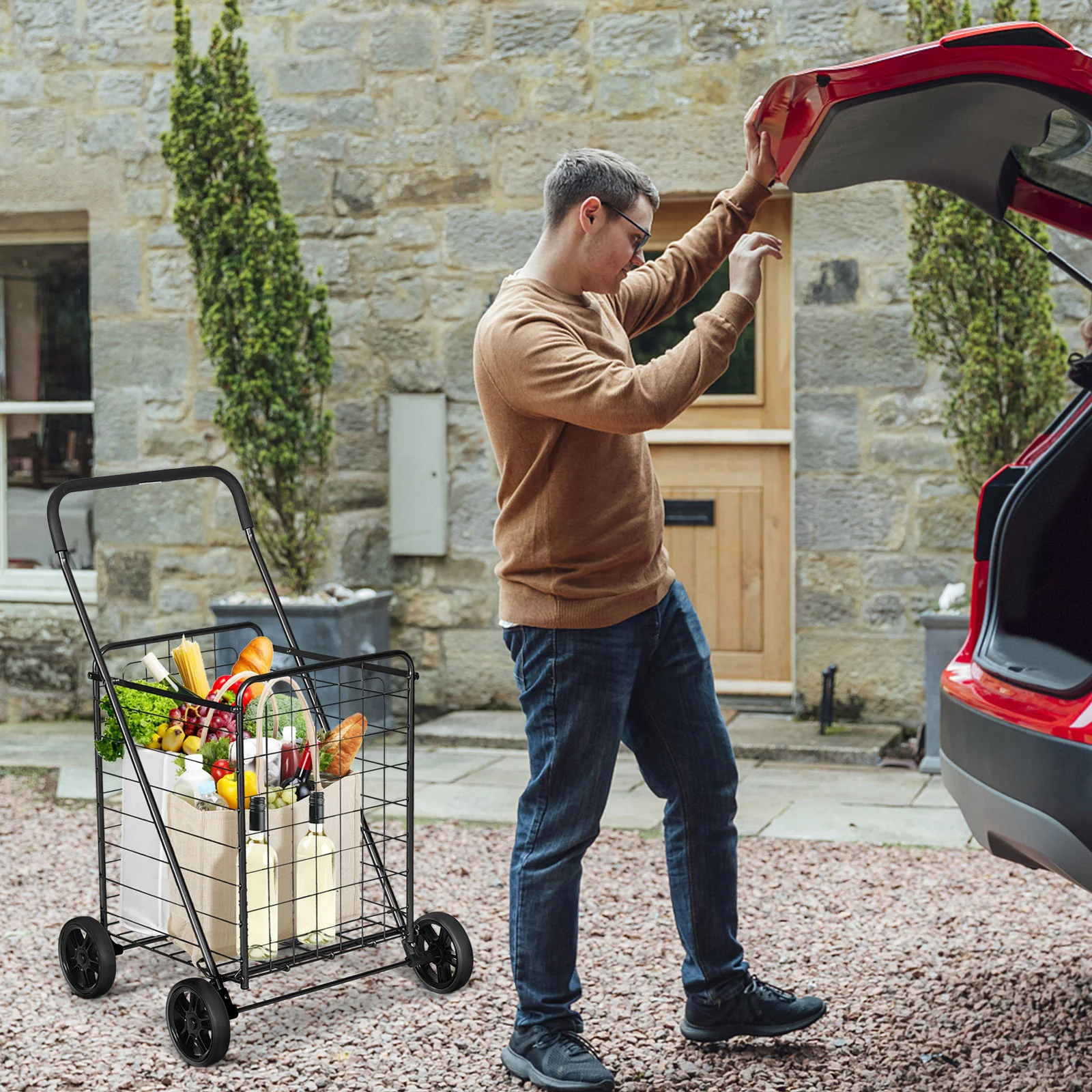 Portable Folding Shopping Cart, Black - Image 6