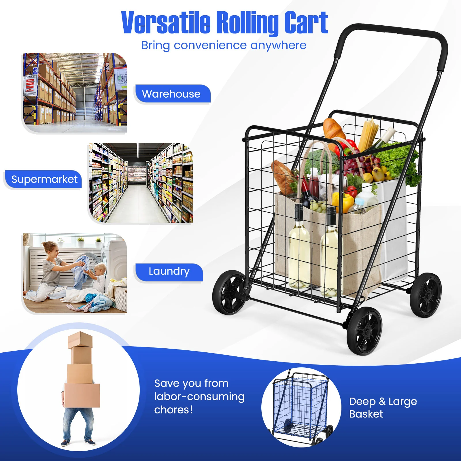 Portable Folding Shopping Cart, Black - Image 7