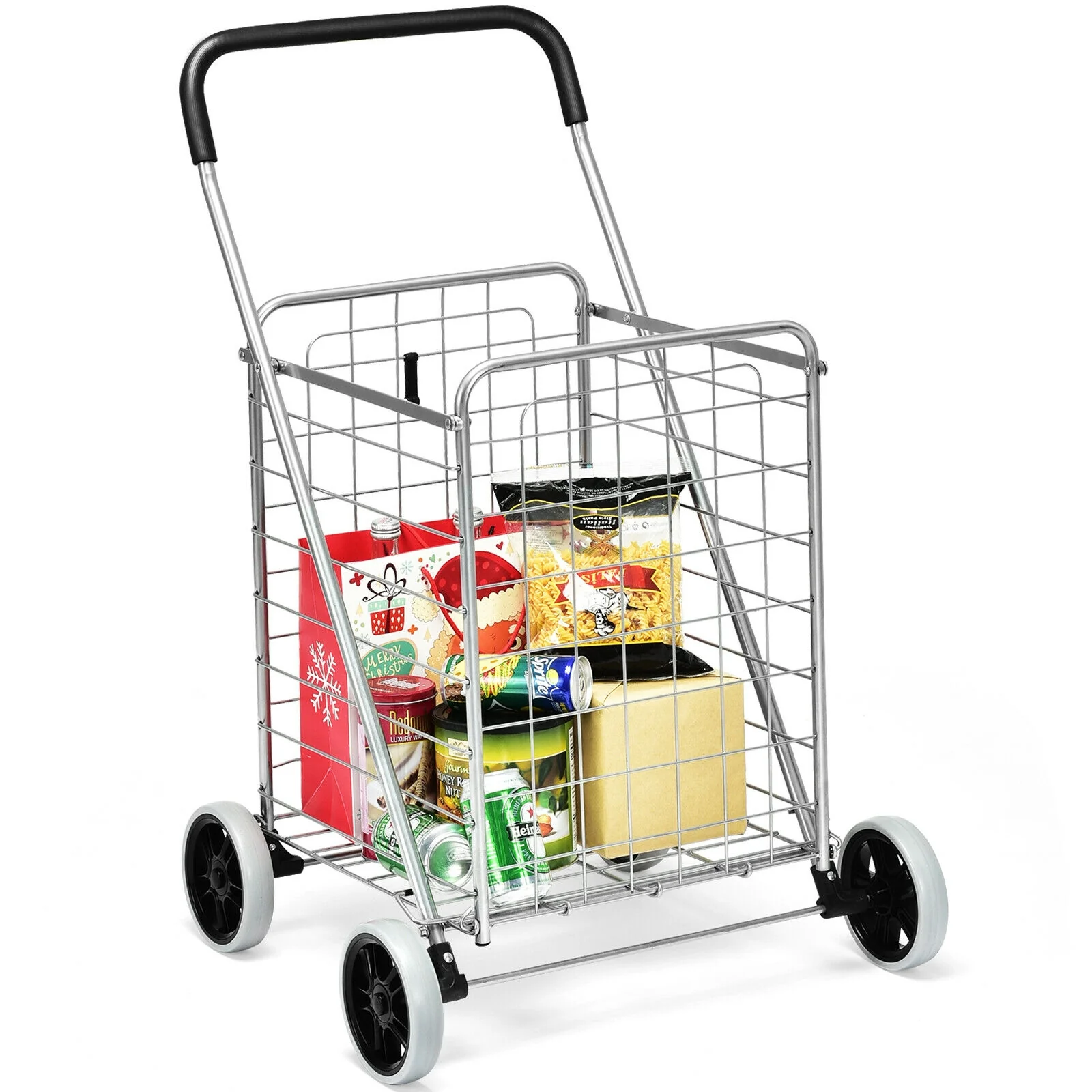 Portable Folding Shopping Cart, Silver - Image 4