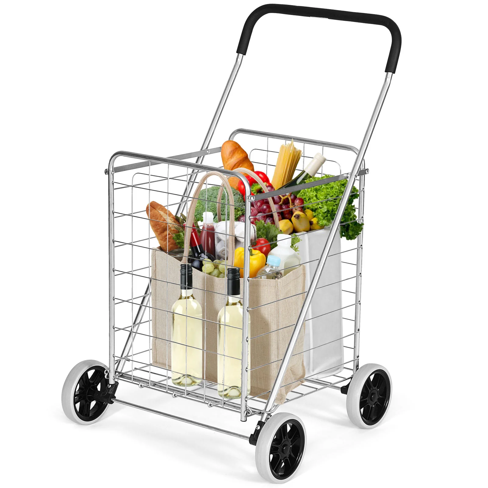 Portable Folding Shopping Cart, Silver - Image 5
