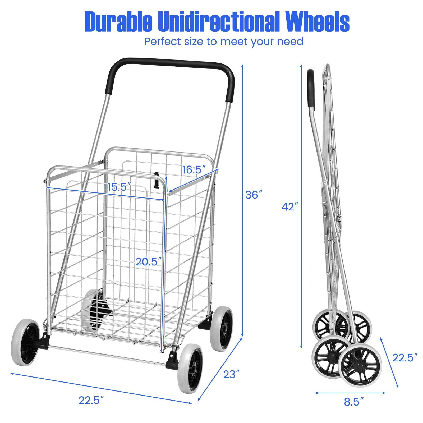 Portable Folding Shopping Cart, Silver - Image 6