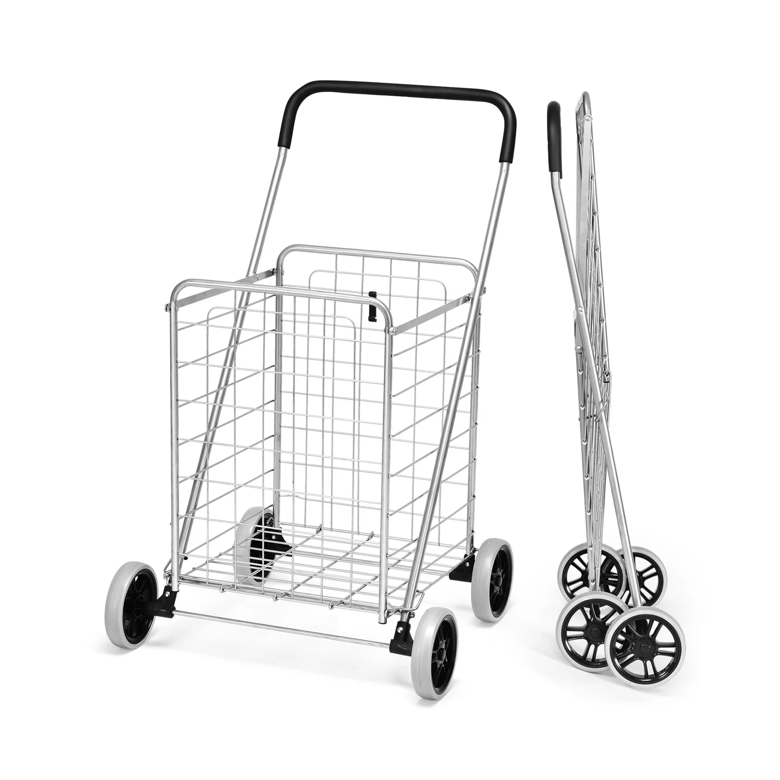 Portable Folding Shopping Cart, Silver - Image 8
