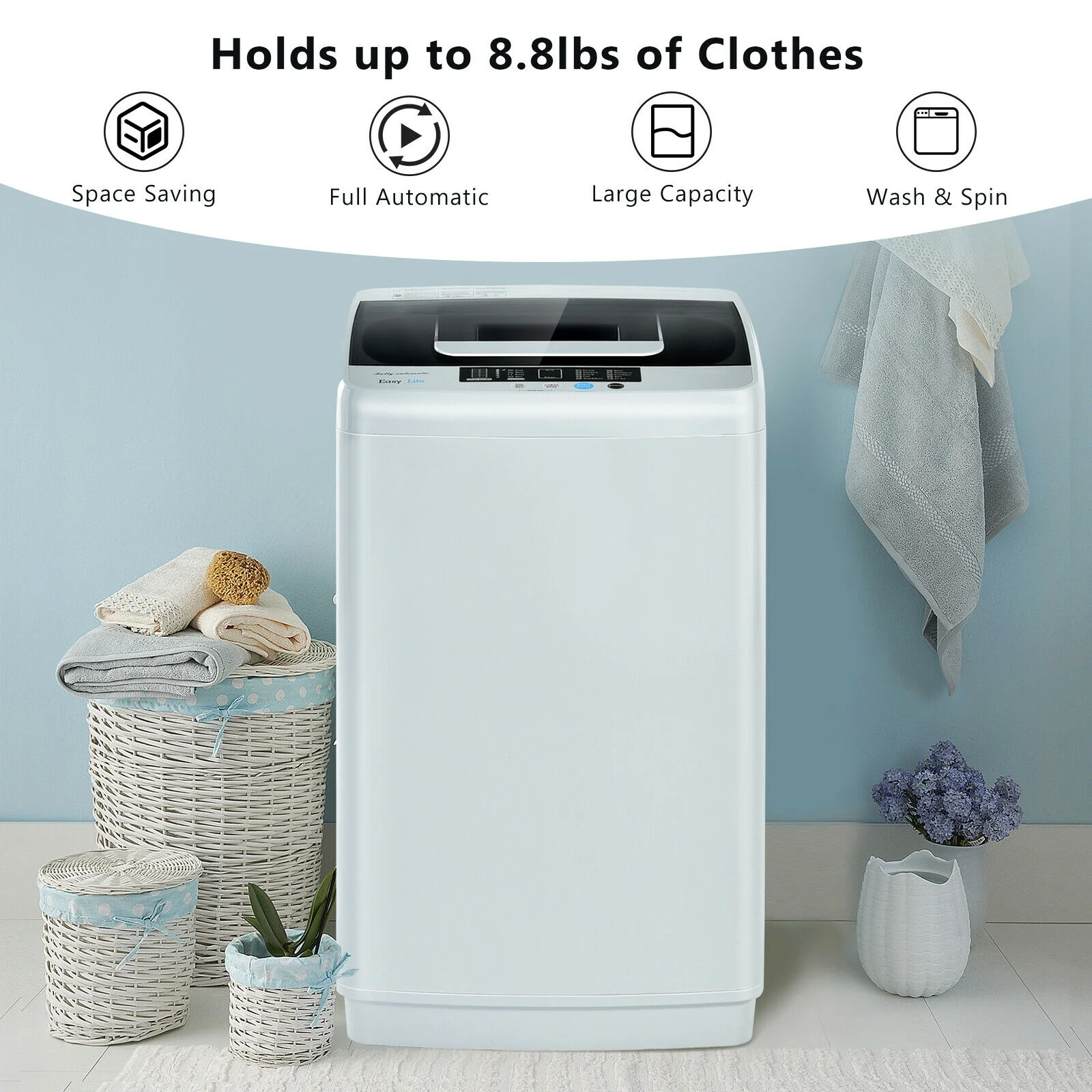 Portable Full-Automatic Laundry Washing Machine, 8.8 lbs, With Drain Pump - Image 7