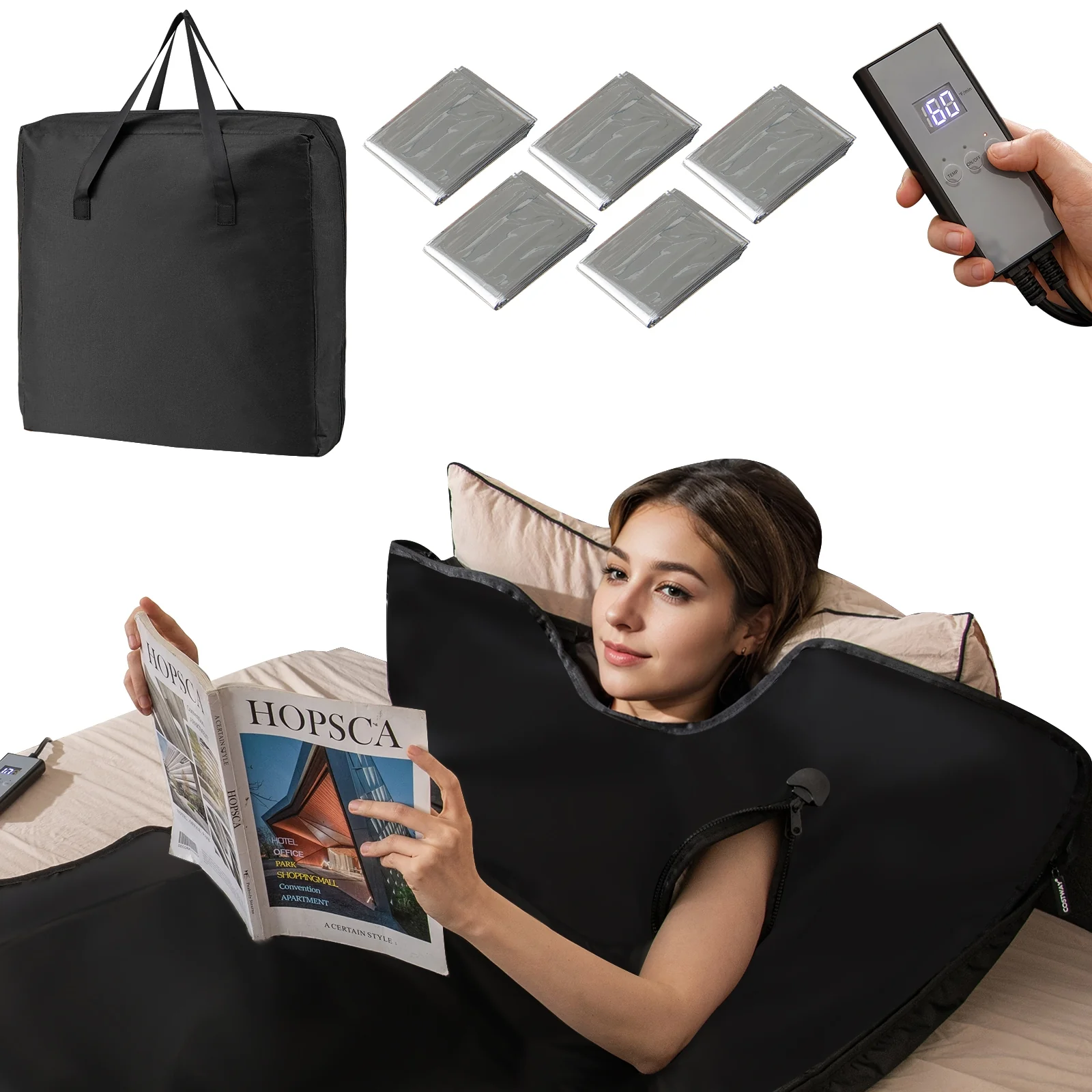 Portable Full-Body Personal Sauna, Home Use, Armholes Wraps, Sauna Bag, Black