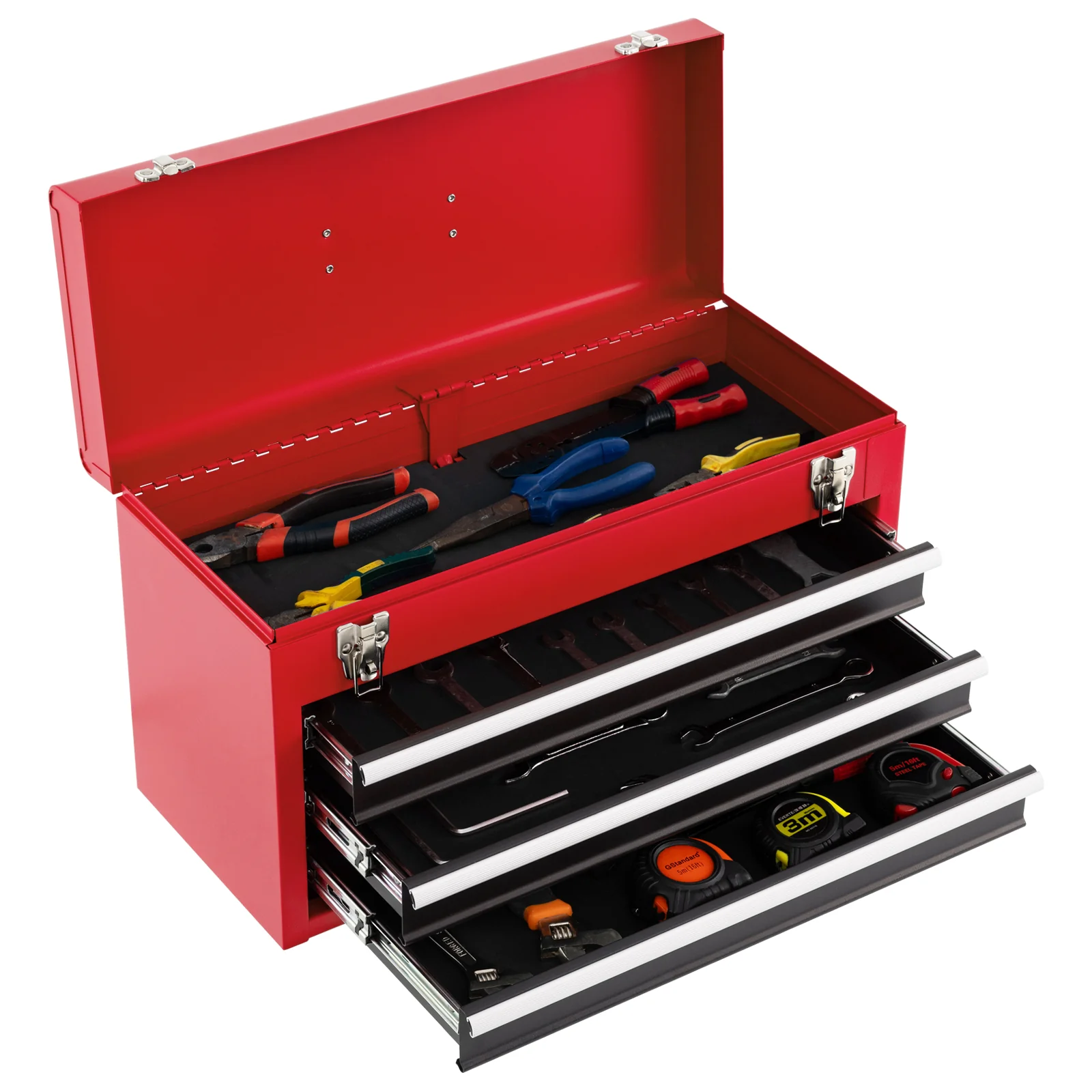 Portable Garage Tool Cabinet, 3 Drawers, Black Red - Image 5