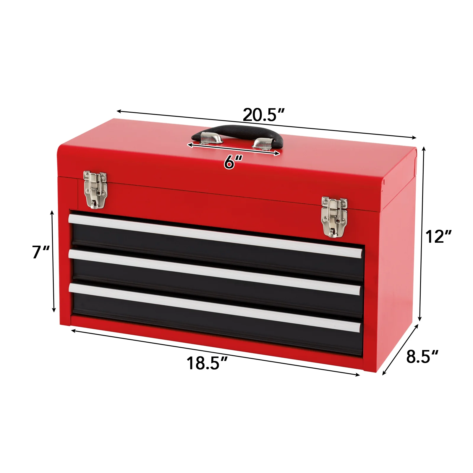 Portable Garage Tool Cabinet, 3 Drawers, Black Red - Image 6