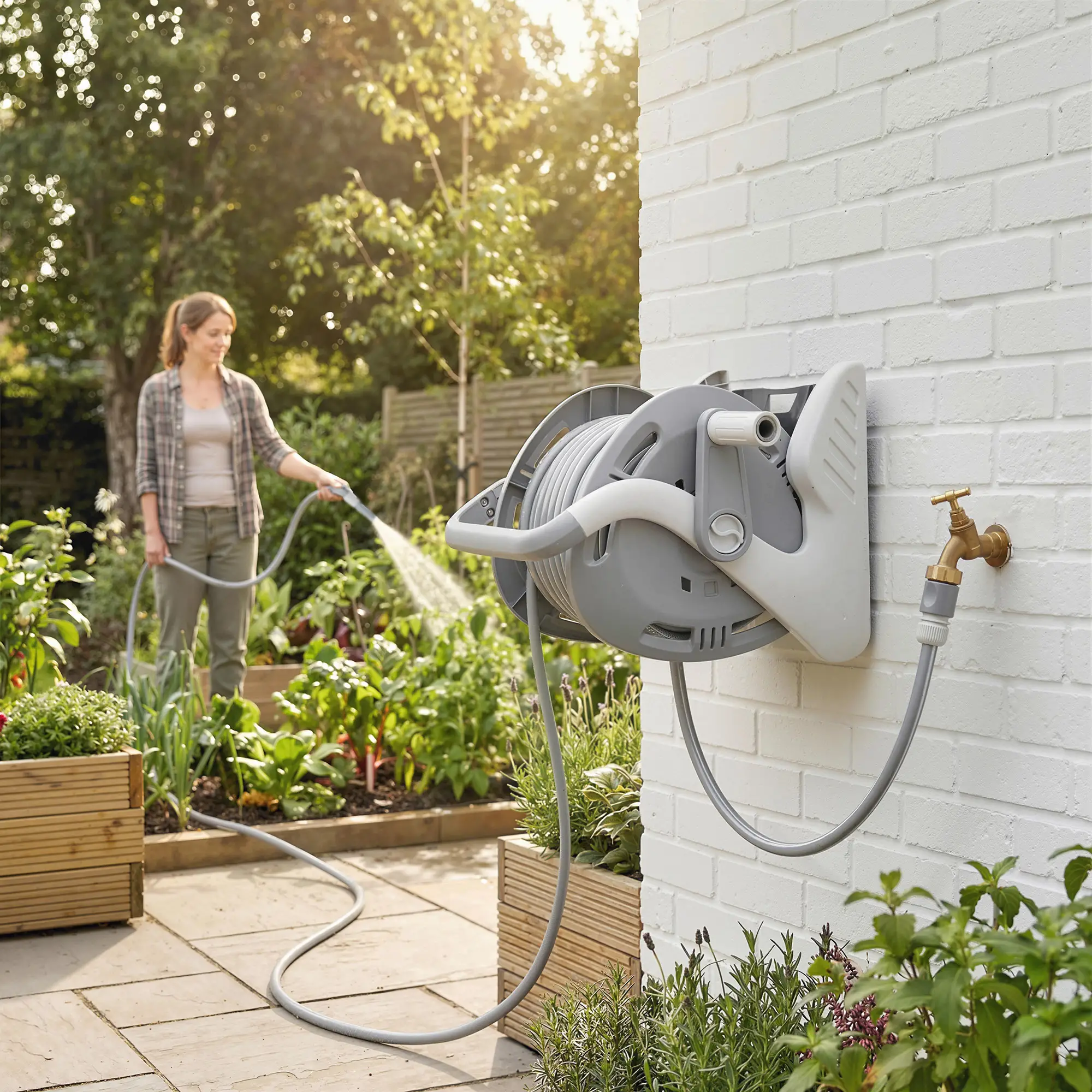 Portable Garden Hose Reel, 1/2" x 66ft Wall Mounted, Grey - Image 2