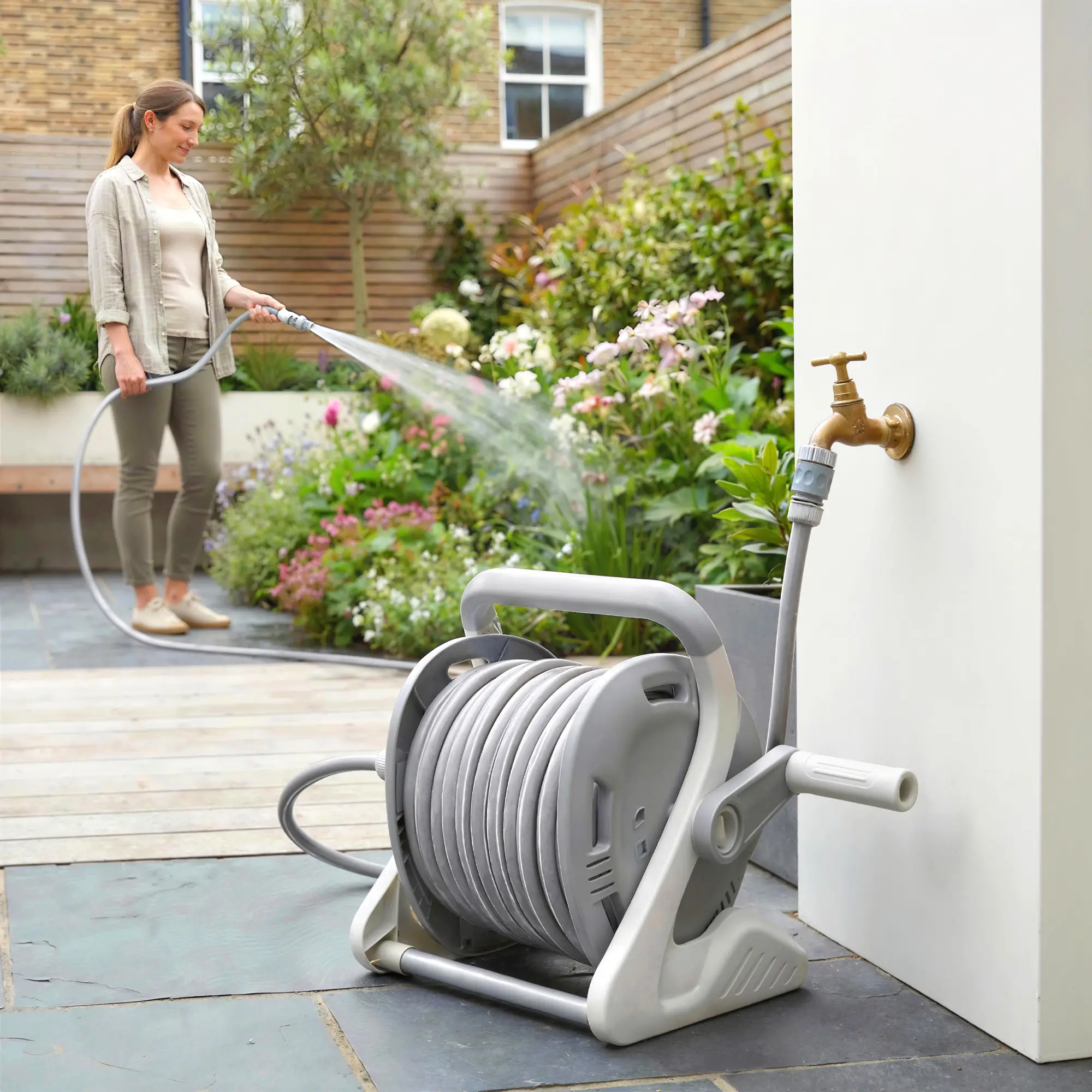 Portable Garden Hose Reel, 1/2" x 66ft Wall Mounted, Grey - Image 8