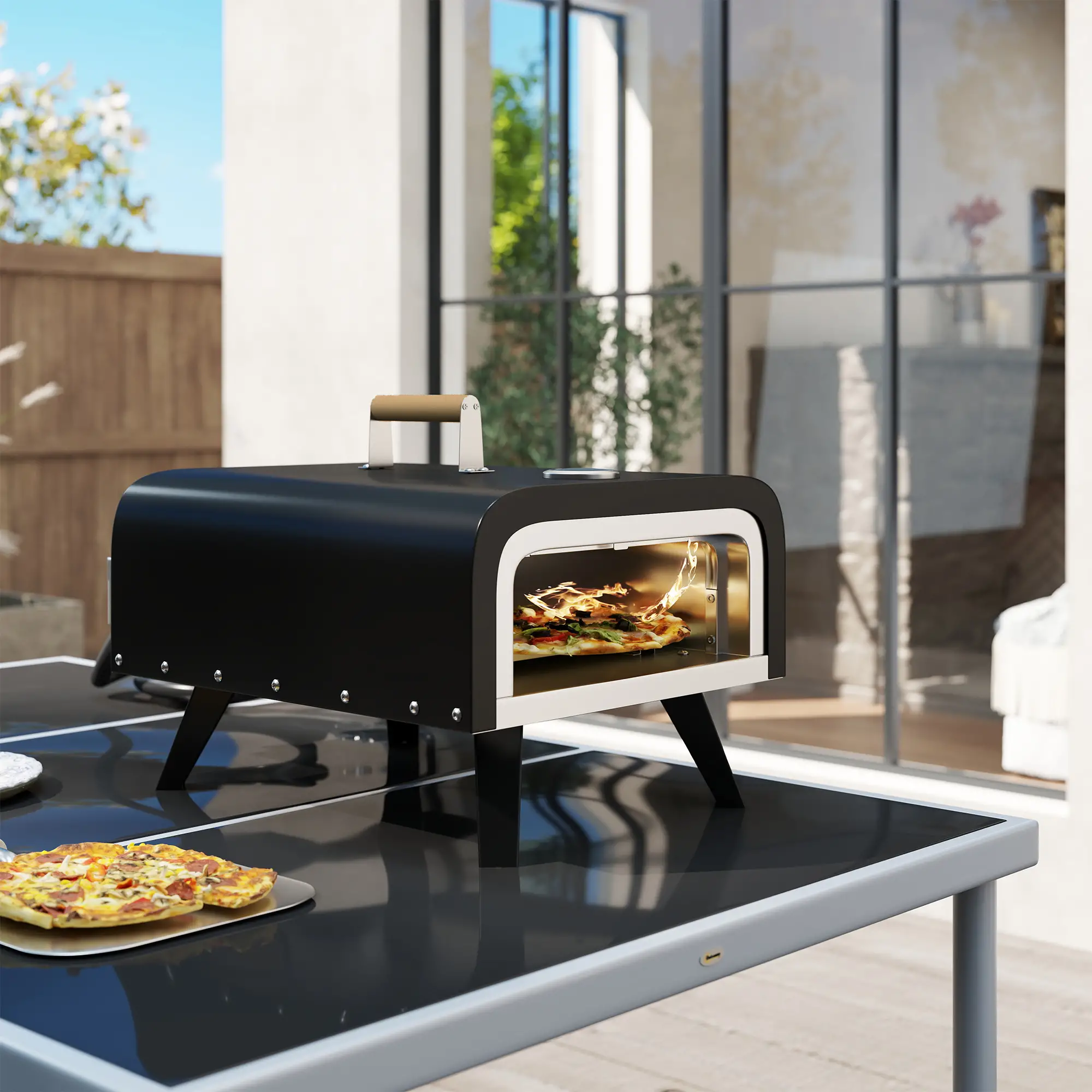 Portable Gas Pizza Oven, 12" Stone, Thermometer, Foldable Legs, Black - Image 10