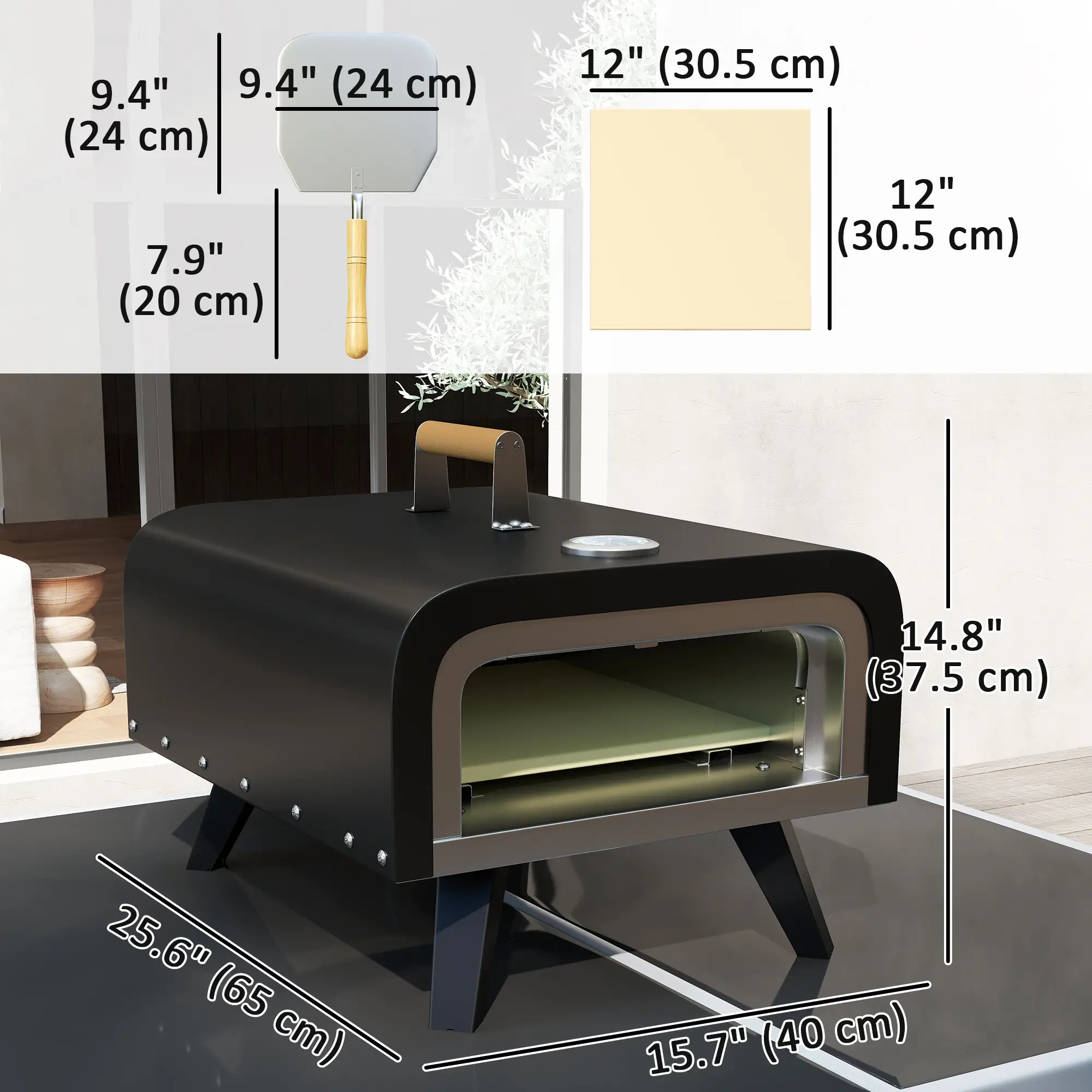 Portable Gas Pizza Oven, 12" Stone, Thermometer, Foldable Legs, Black - Image 3