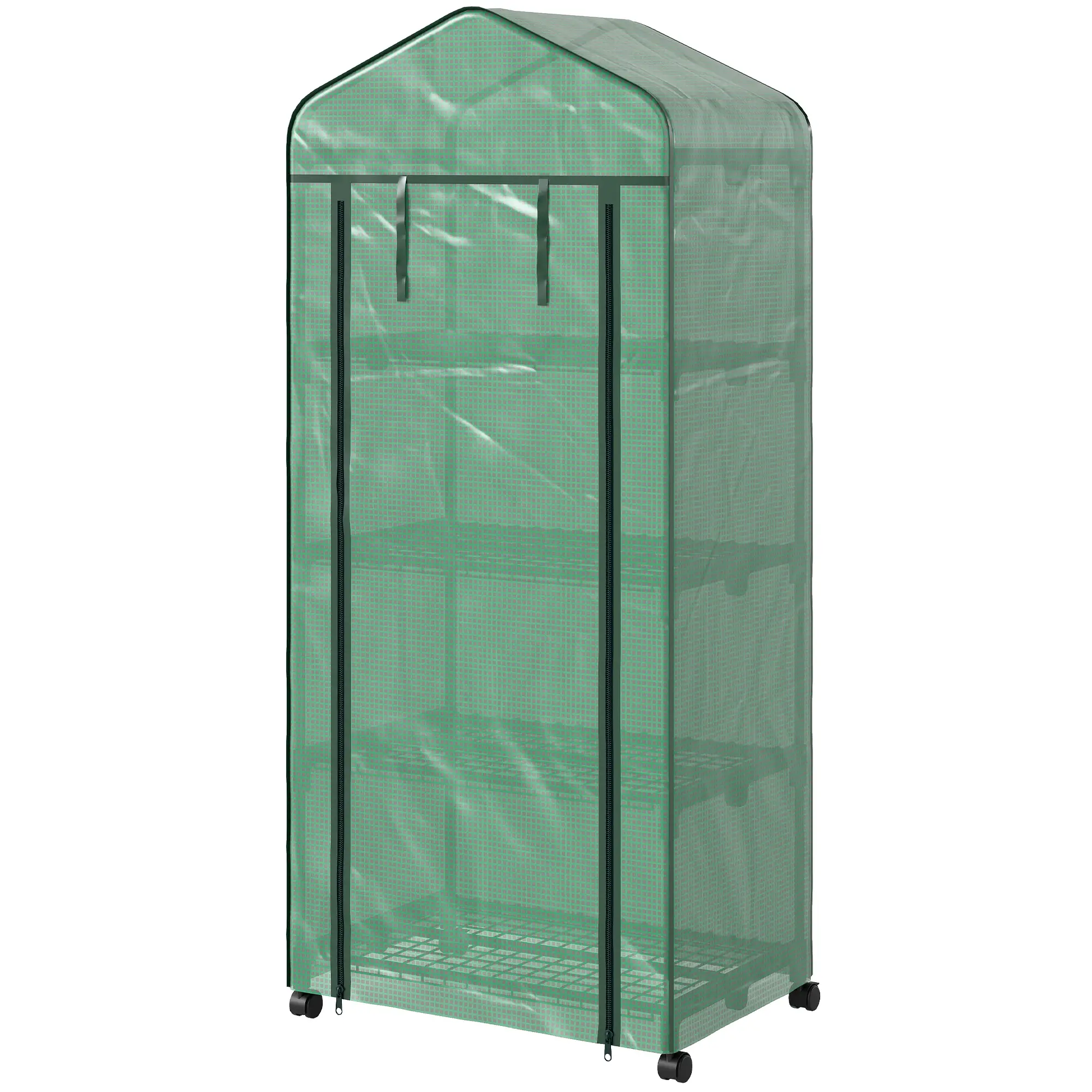Portable Greenhouse, 4 Tier Shelves, PE Cover, Green - Image 11