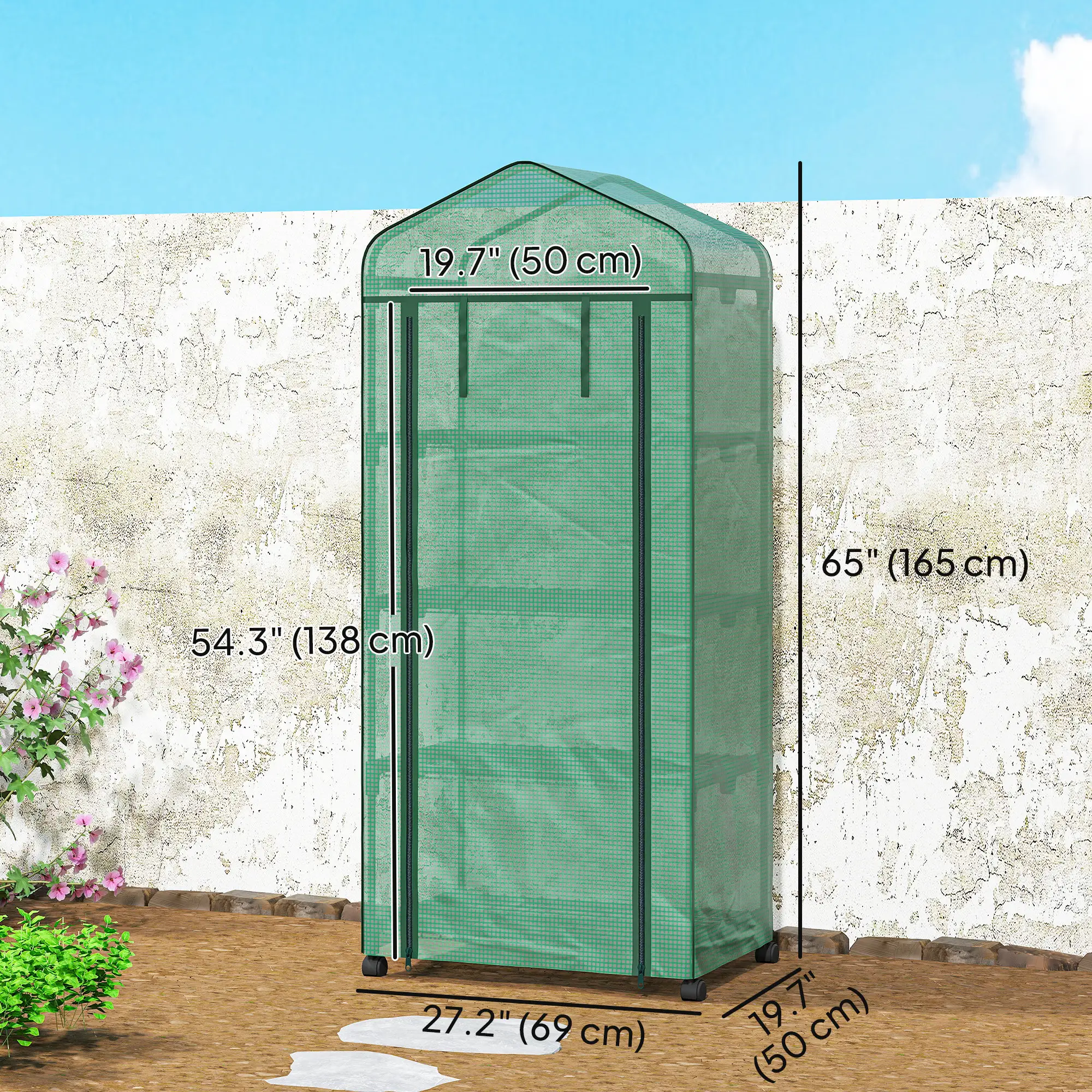 Portable Greenhouse, 4 Tier Shelves, PE Cover, Green - Image 3