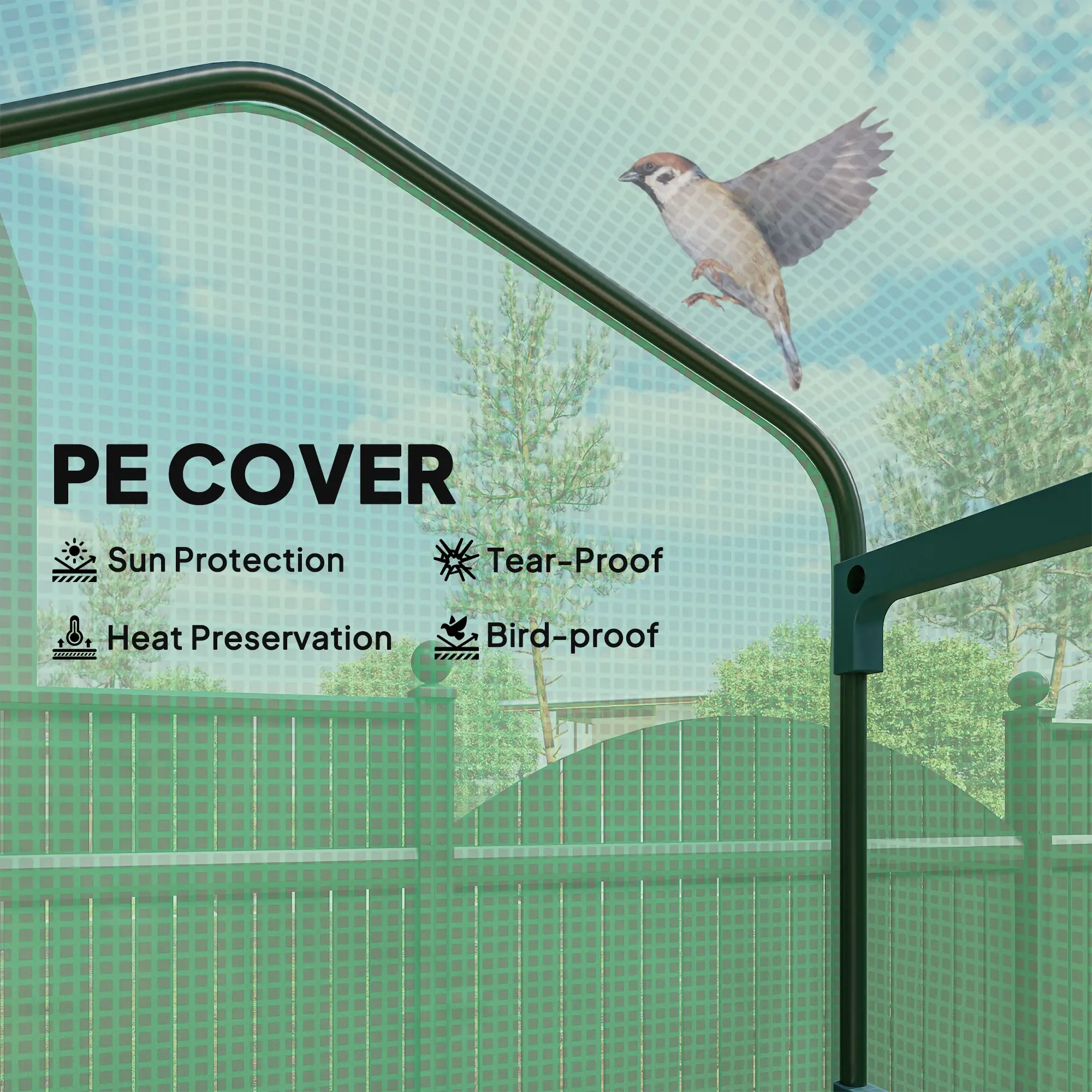 Portable Greenhouse, 4 Tier Shelves, PE Cover, Green - Image 4