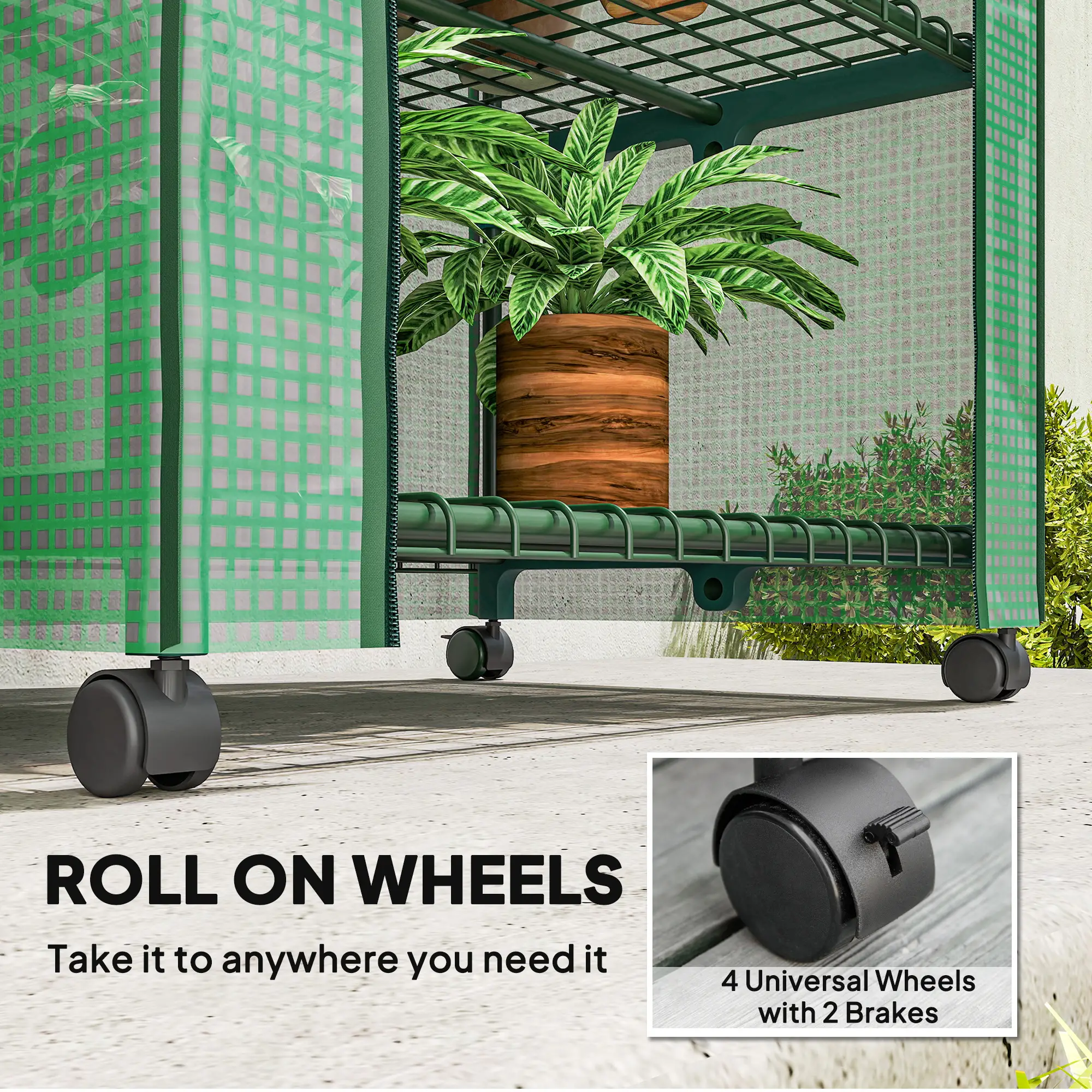 Portable Greenhouse, 4 Tier Shelves, PE Cover, Green - Image 7