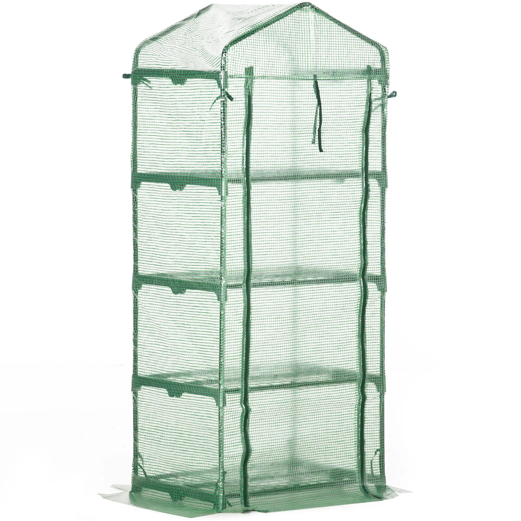 Portable Greenhouse, 4 Tier Shelves, Steel Frame, PE Cover, Dark Green - Image 12