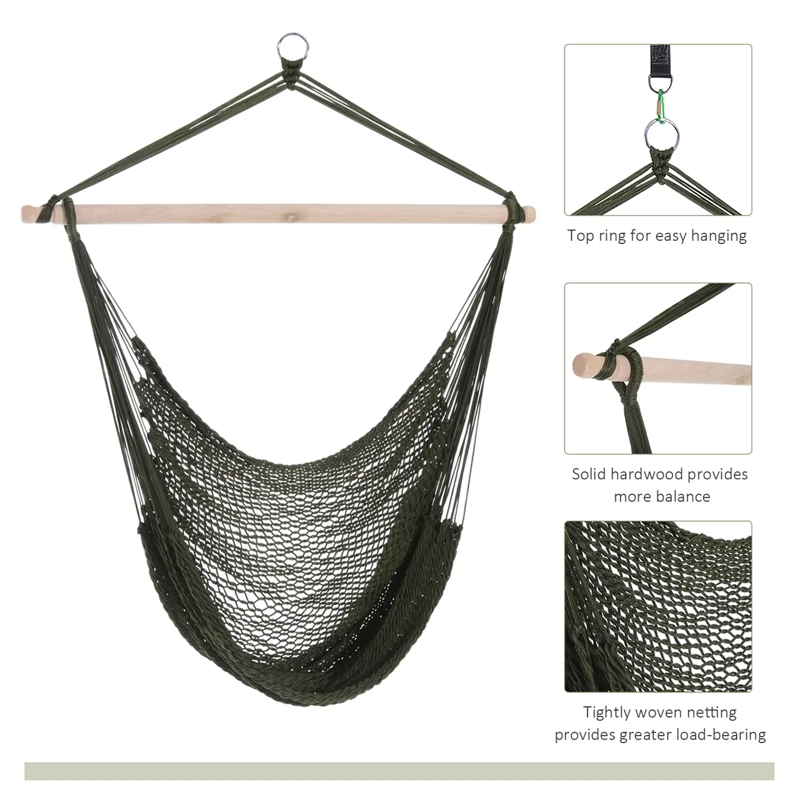 Portable Hammock Chair, Hanging Swing for Outdoor, Army Green - Image 4