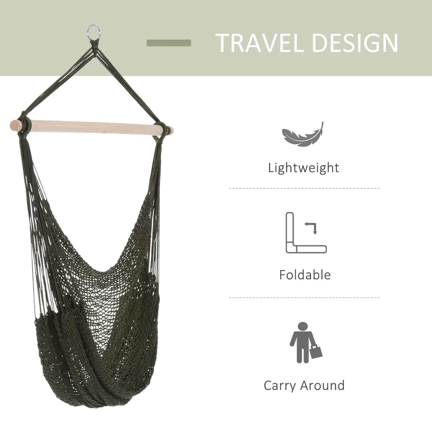Portable Hammock Chair, Hanging Swing for Outdoor, Army Green - Image 5