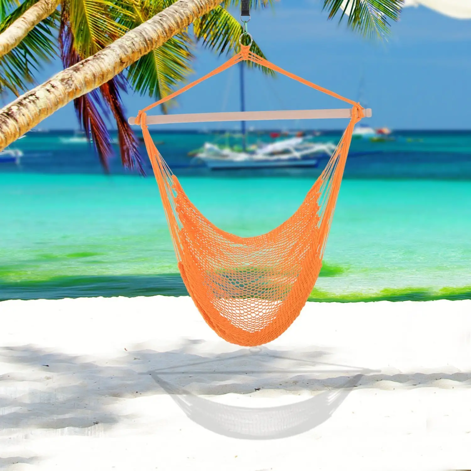 Portable Hammock Chair, Hanging Swing for Outdoor, Garden, Camping, Orange - Image 2