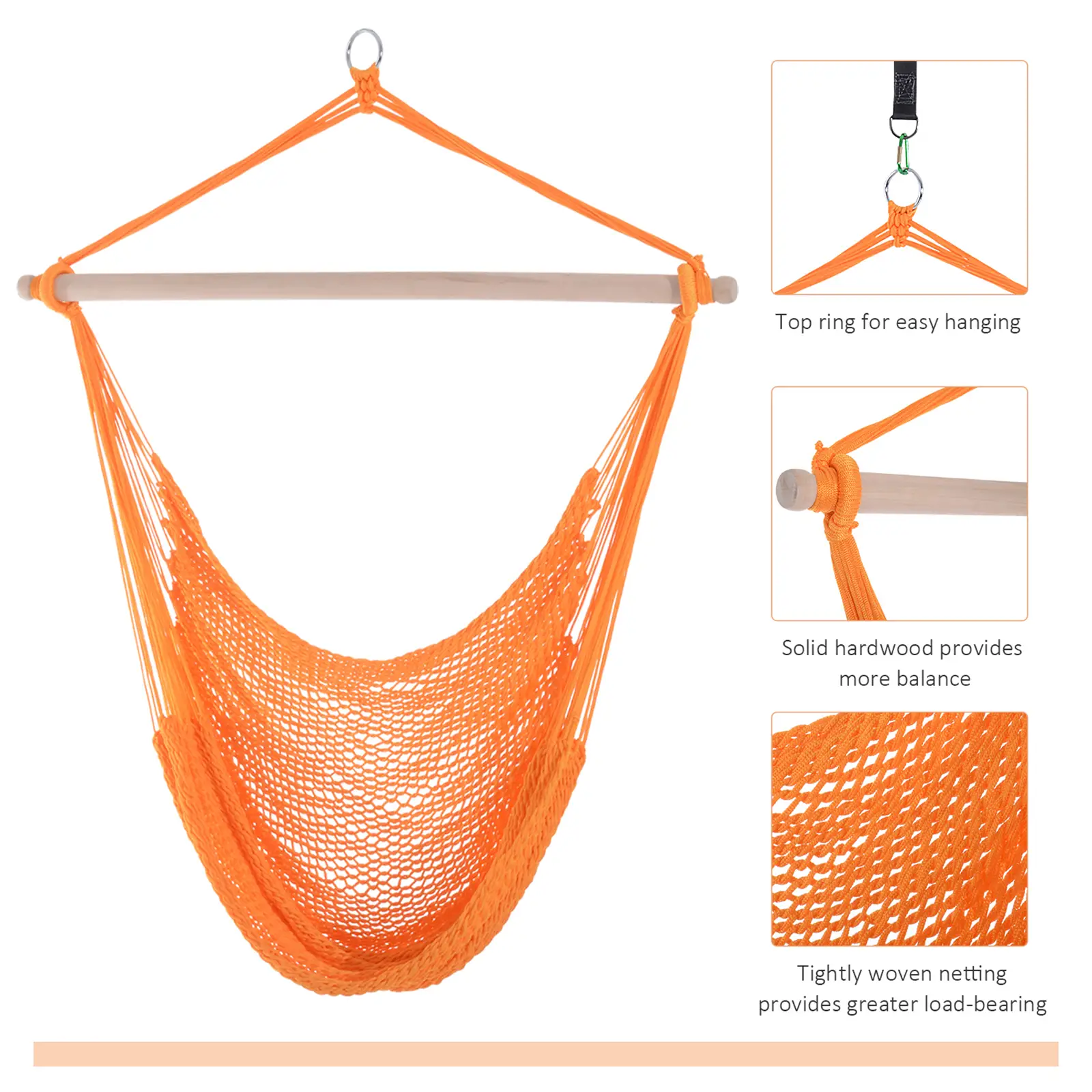 Portable Hammock Chair, Hanging Swing for Outdoor, Garden, Camping, Orange - Image 4