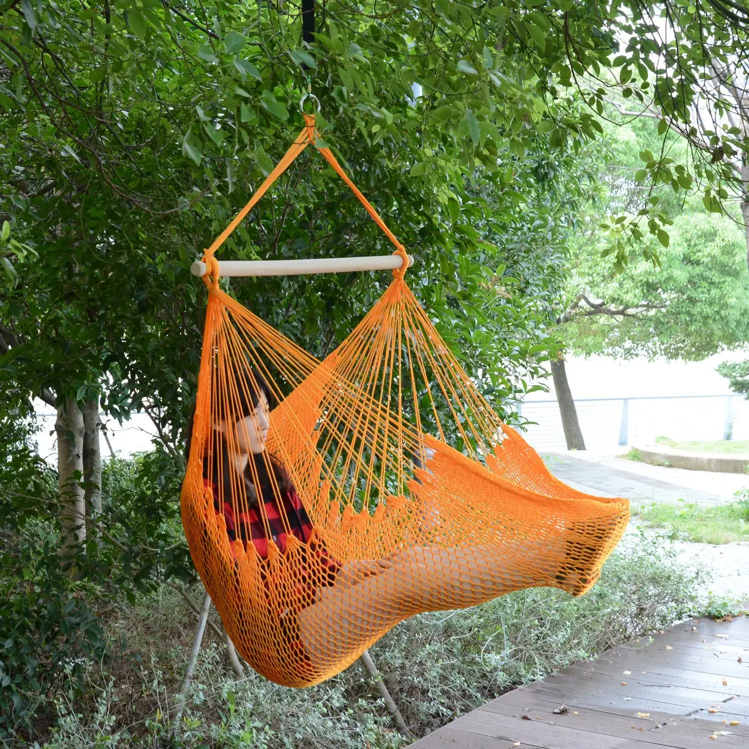 Portable Hammock Chair, Hanging Swing for Outdoor, Garden, Camping, Orange - Image 7