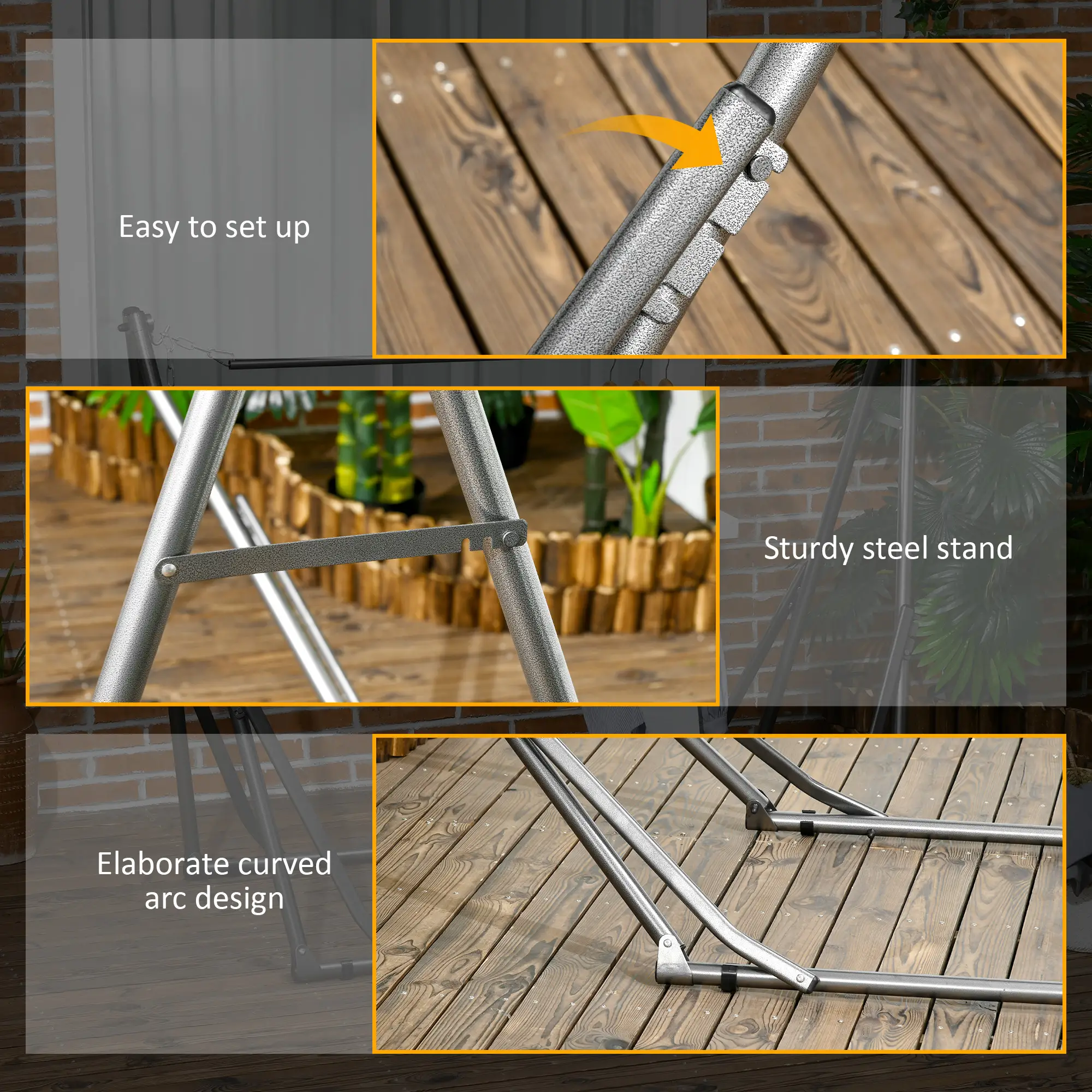 Portable Hammock Stand, 2-in-1 Net Stand, Patio, Garden, Black - Image 6