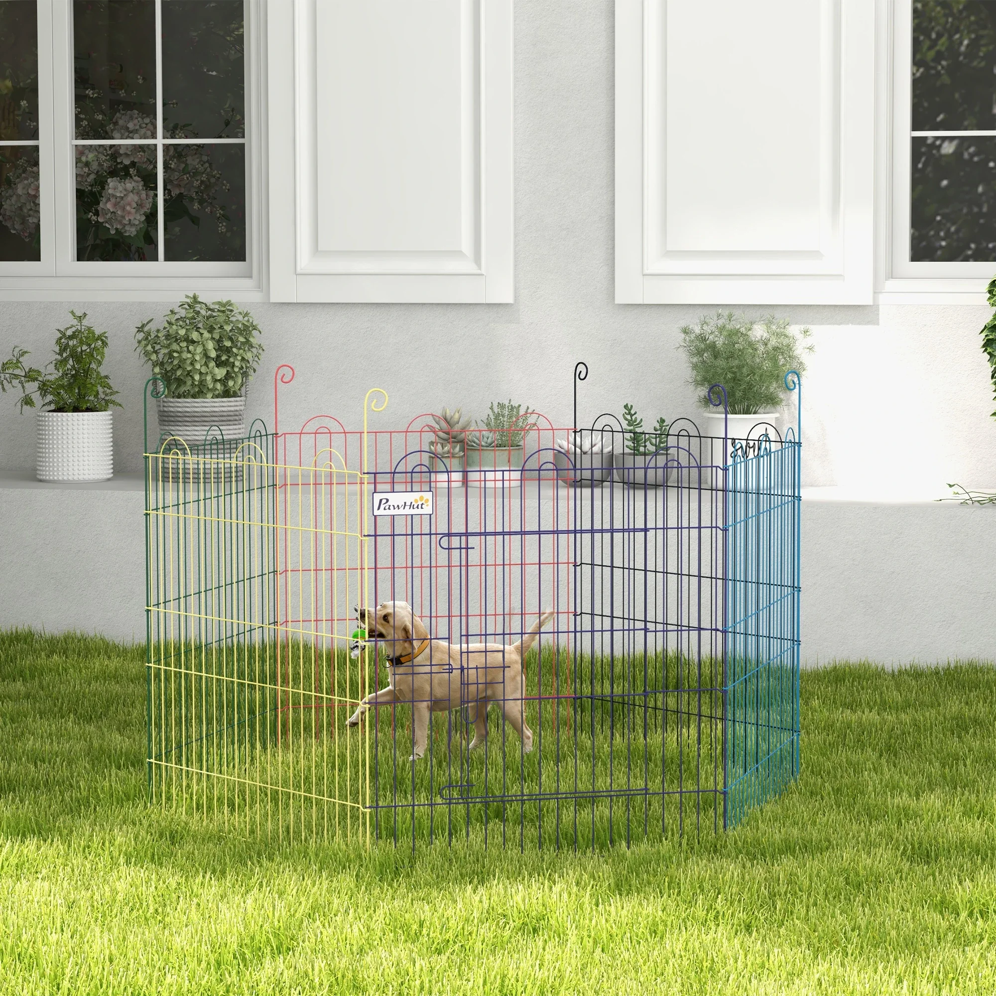 Portable Hexagon Metal Pet Playpen, Dog Exercise Fence, Multi-colored - Image 2