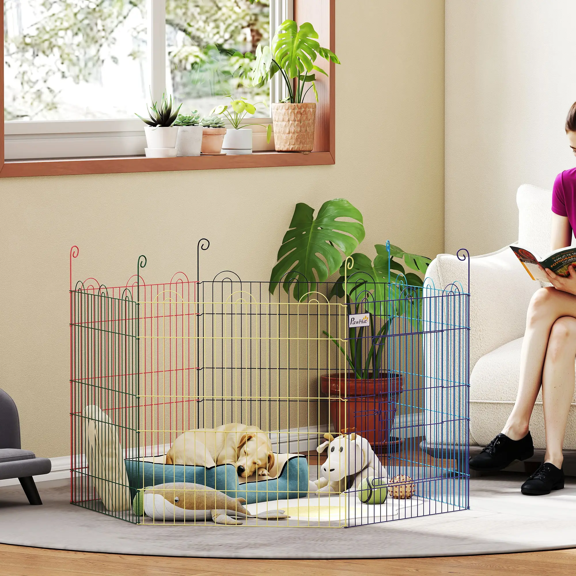 Portable Hexagon Metal Pet Playpen, Dog Exercise Fence, Multi-colored - Image 8