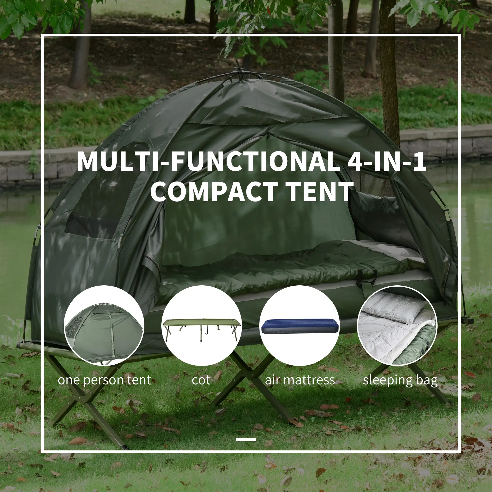 Portable Hiking Tent Camping Bed Cot Combo with Sleep Bag Mattress - Image 4