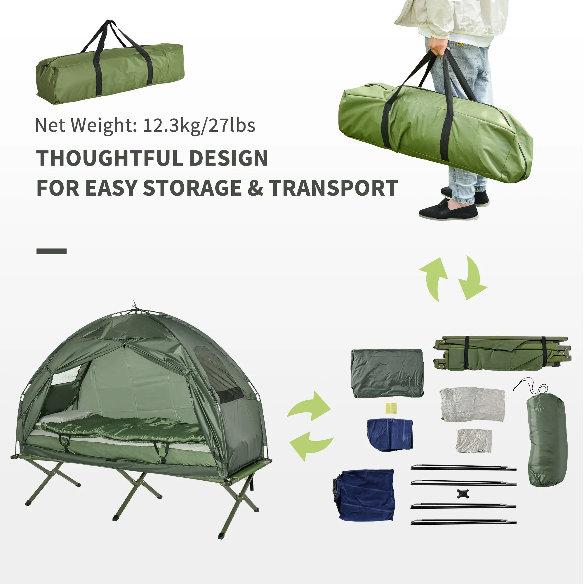 Portable Hiking Tent Camping Bed Cot Combo with Sleep Bag Mattress - Image 5