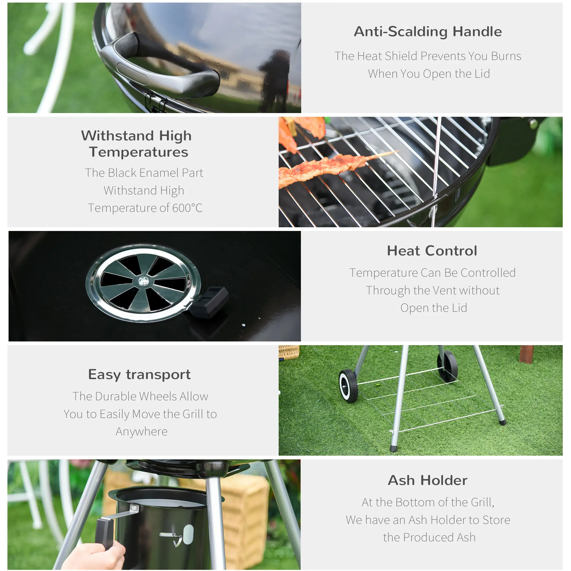 Portable Kettle Charcoal Grill, Outdoor BBQ Barbecue - Image 7