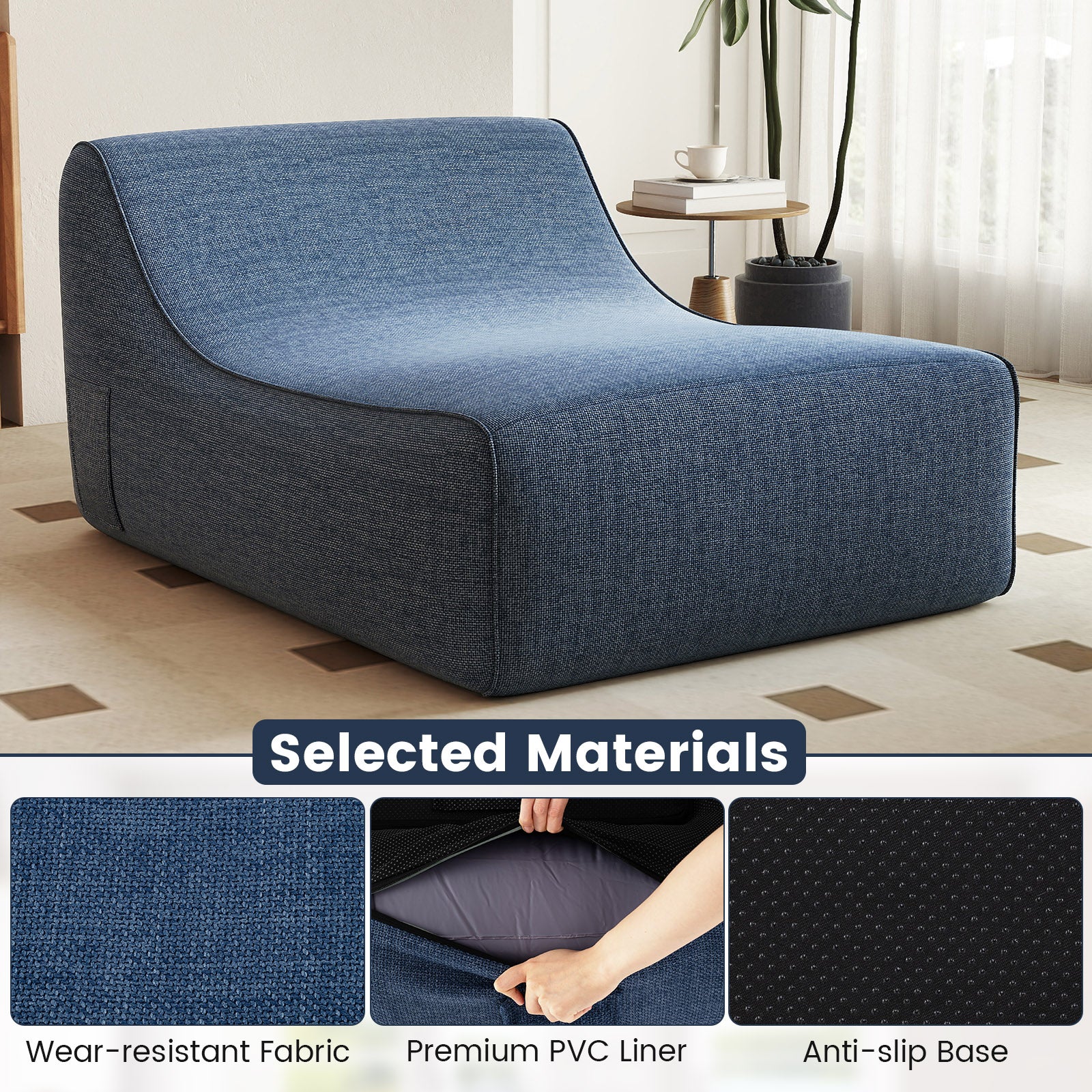 Portable L-Shaped Inflatable Lazy Sofa with Detachable Cover, Blue - Image 10