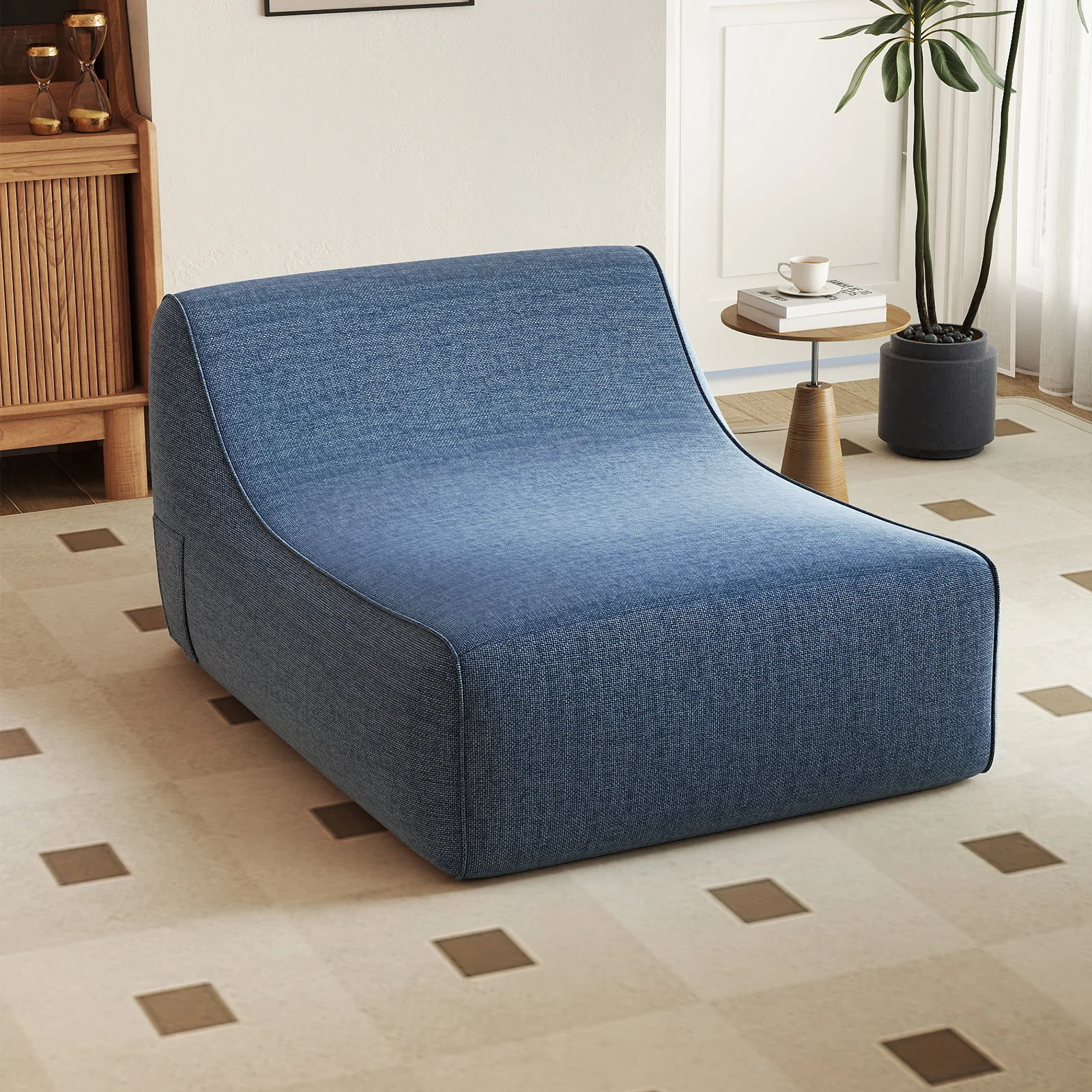 Portable L-Shaped Inflatable Lazy Sofa with Detachable Cover, Blue - Image 2