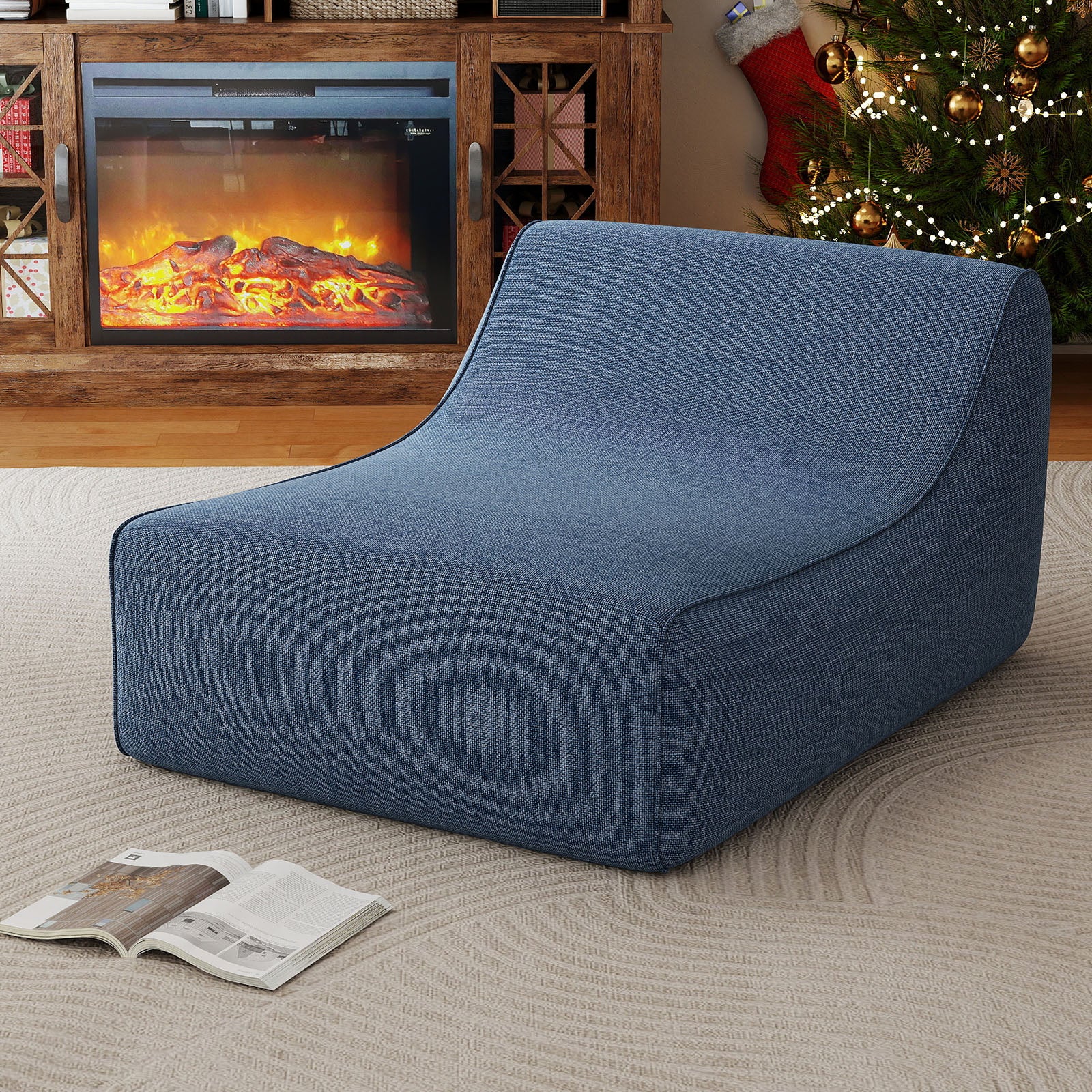 Portable L-Shaped Inflatable Lazy Sofa with Detachable Cover, Blue - Image 3