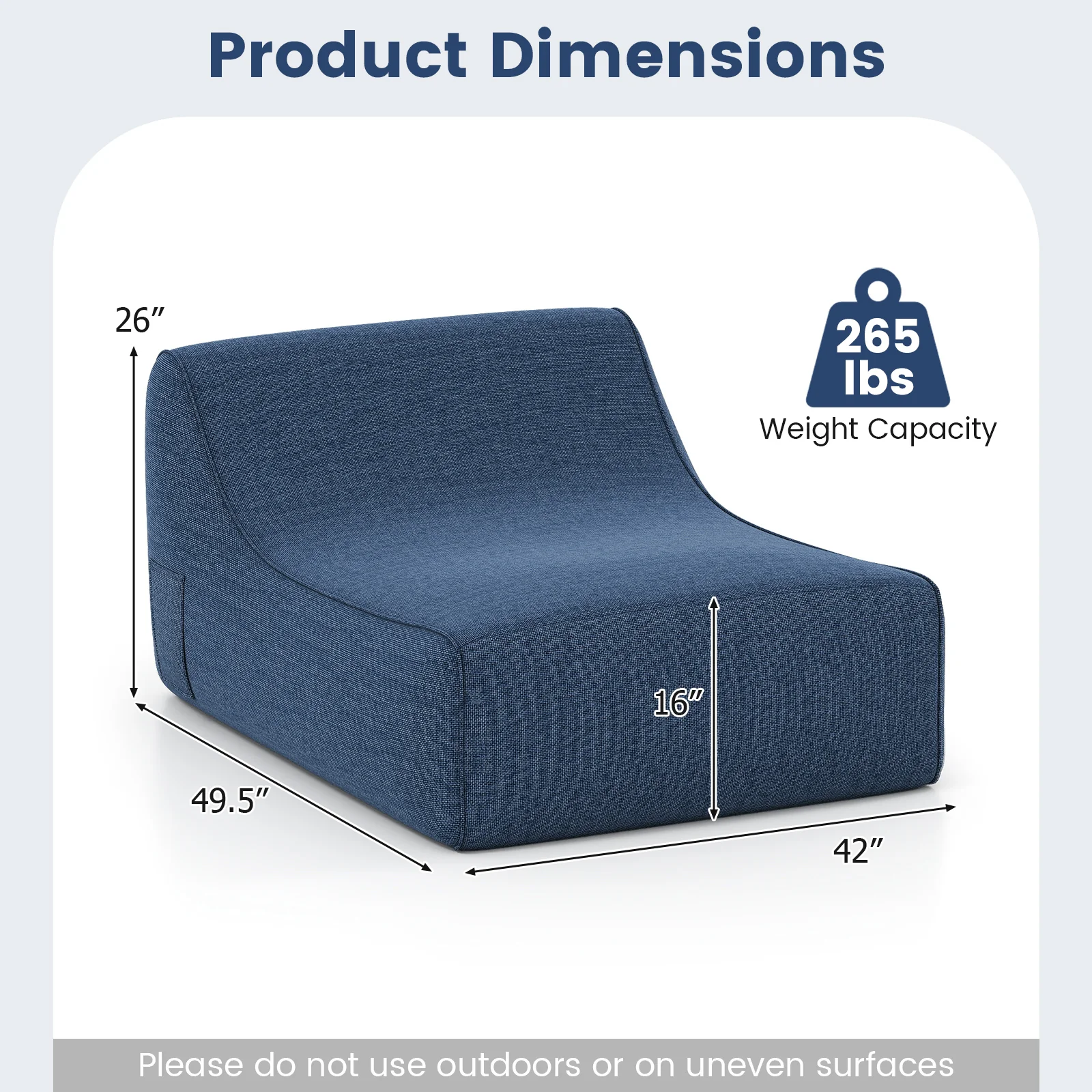 Portable L-Shaped Inflatable Lazy Sofa with Detachable Cover, Blue - Image 5