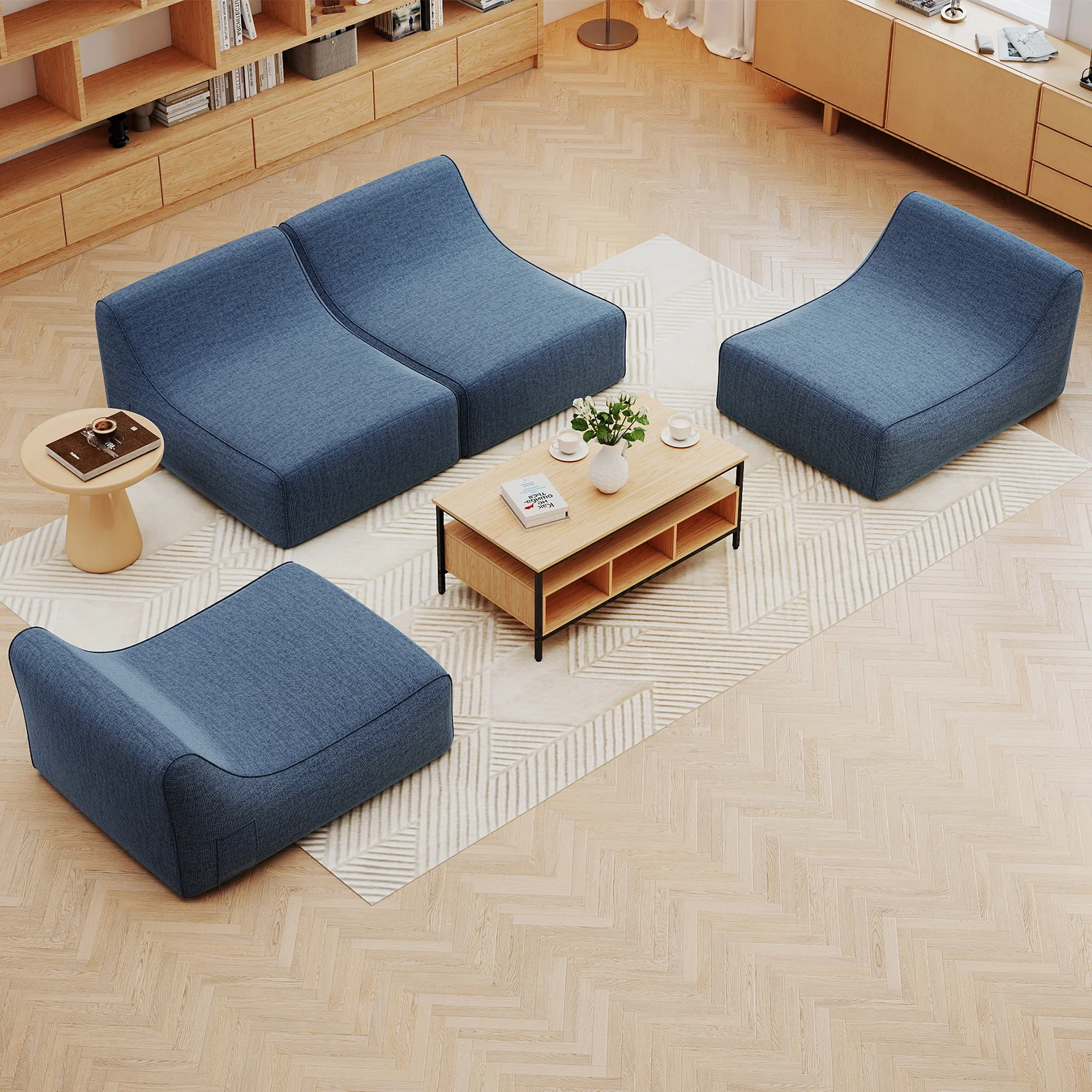 Portable L-Shaped Inflatable Lazy Sofa with Detachable Cover, Blue - Image 6