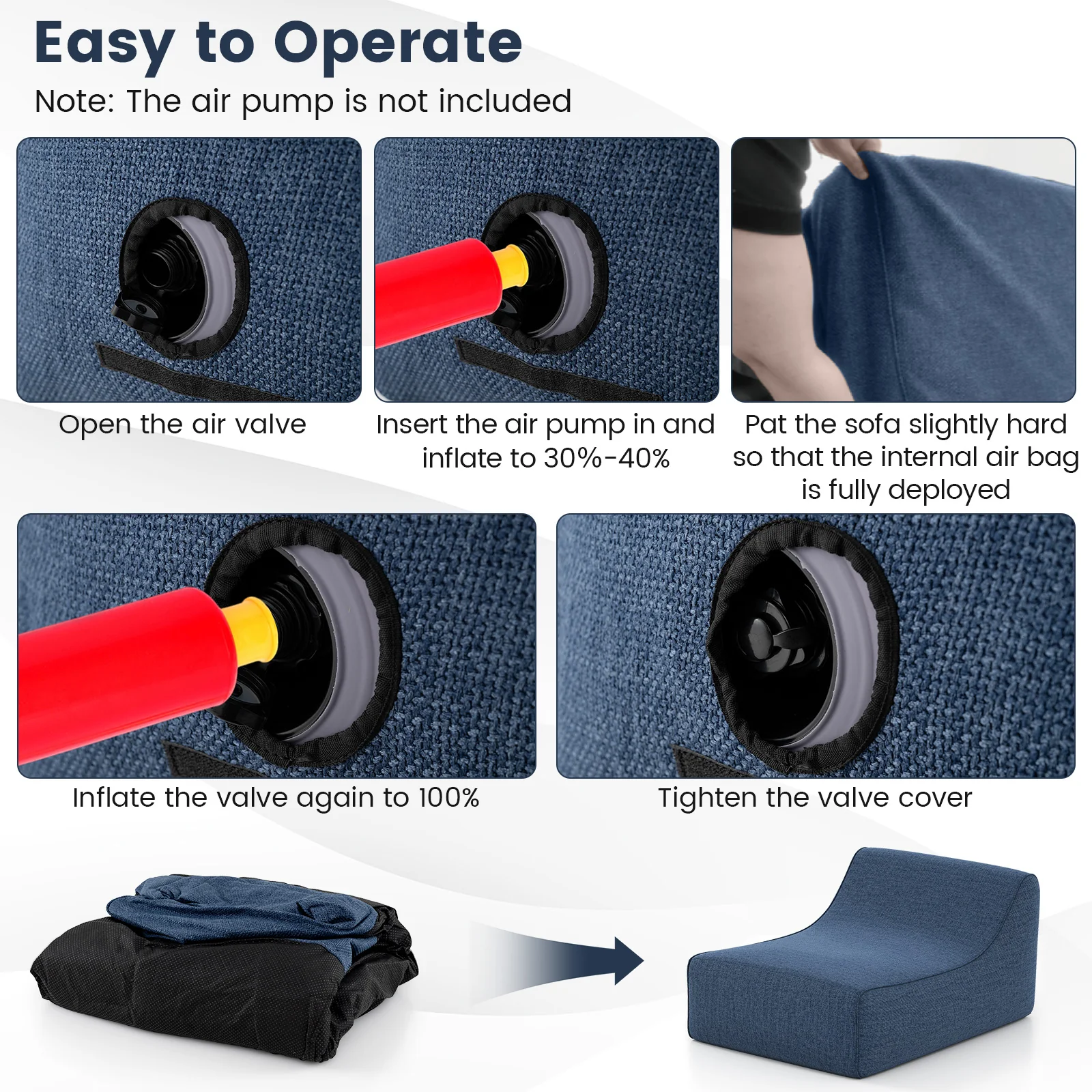 Portable L-Shaped Inflatable Lazy Sofa with Detachable Cover, Blue - Image 7