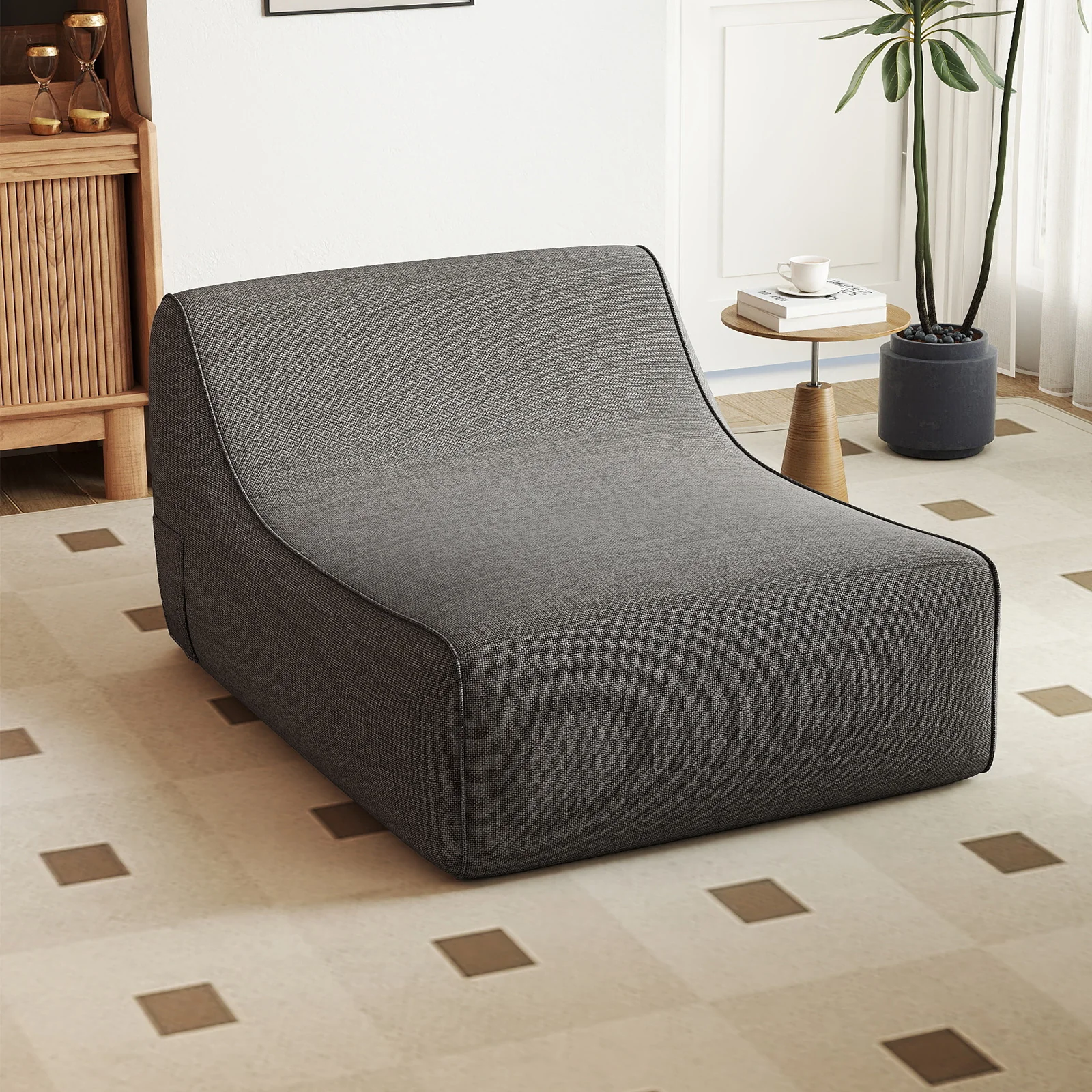 Portable L-Shaped Inflatable Lazy Sofa with Detachable Cover, Gray - Image 2