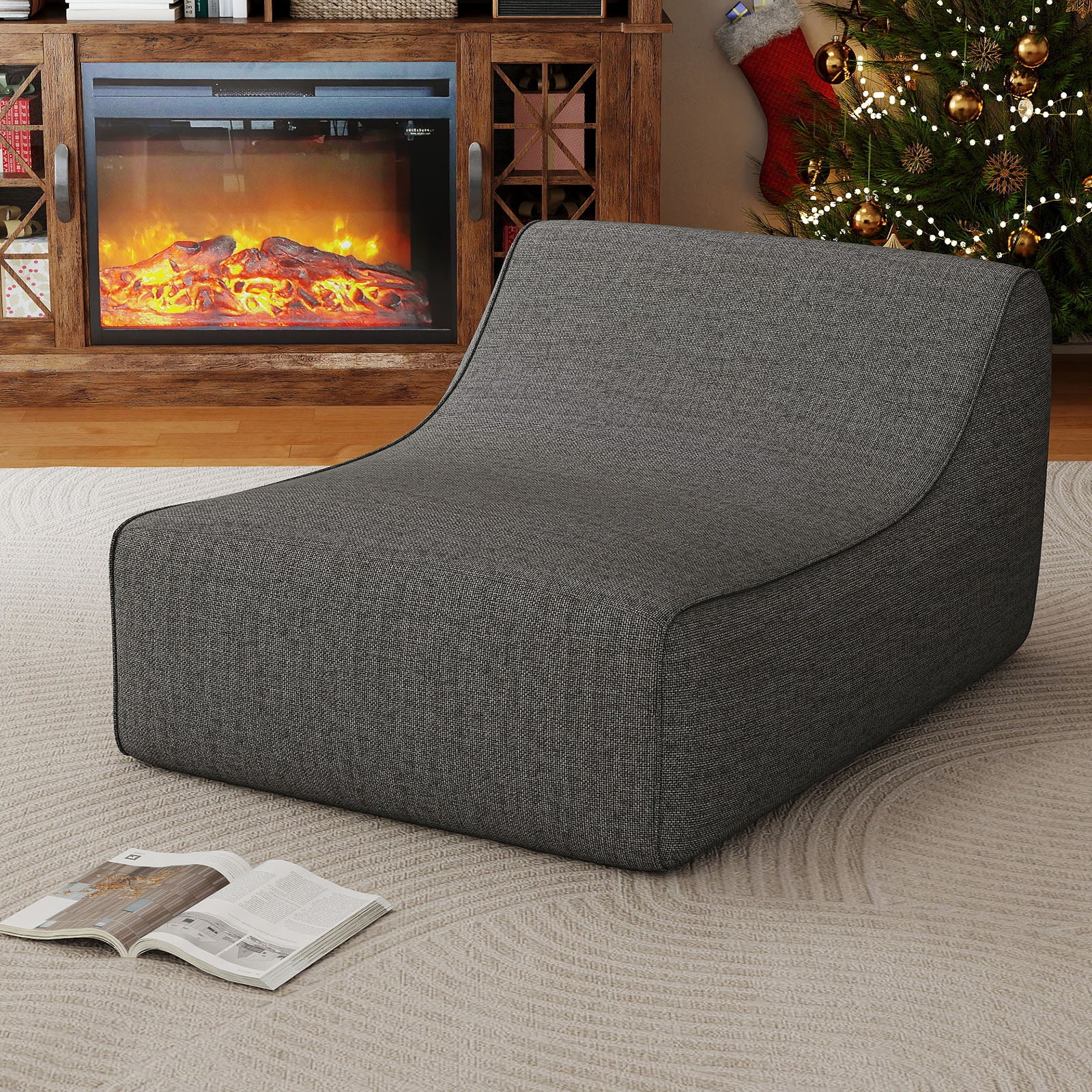 Portable L-Shaped Inflatable Lazy Sofa with Detachable Cover, Gray - Image 3